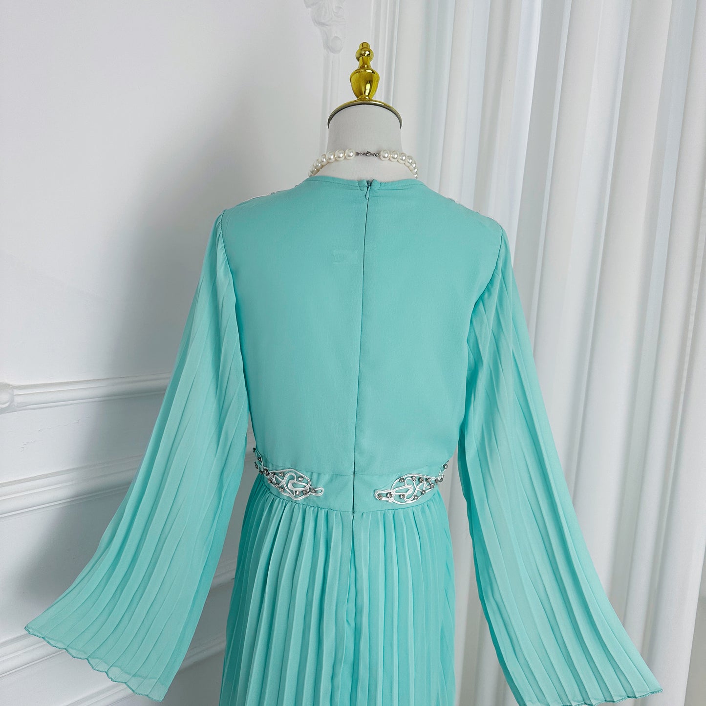 Women's Chiffon Beaded Flare Sleeves Maxi Dress
