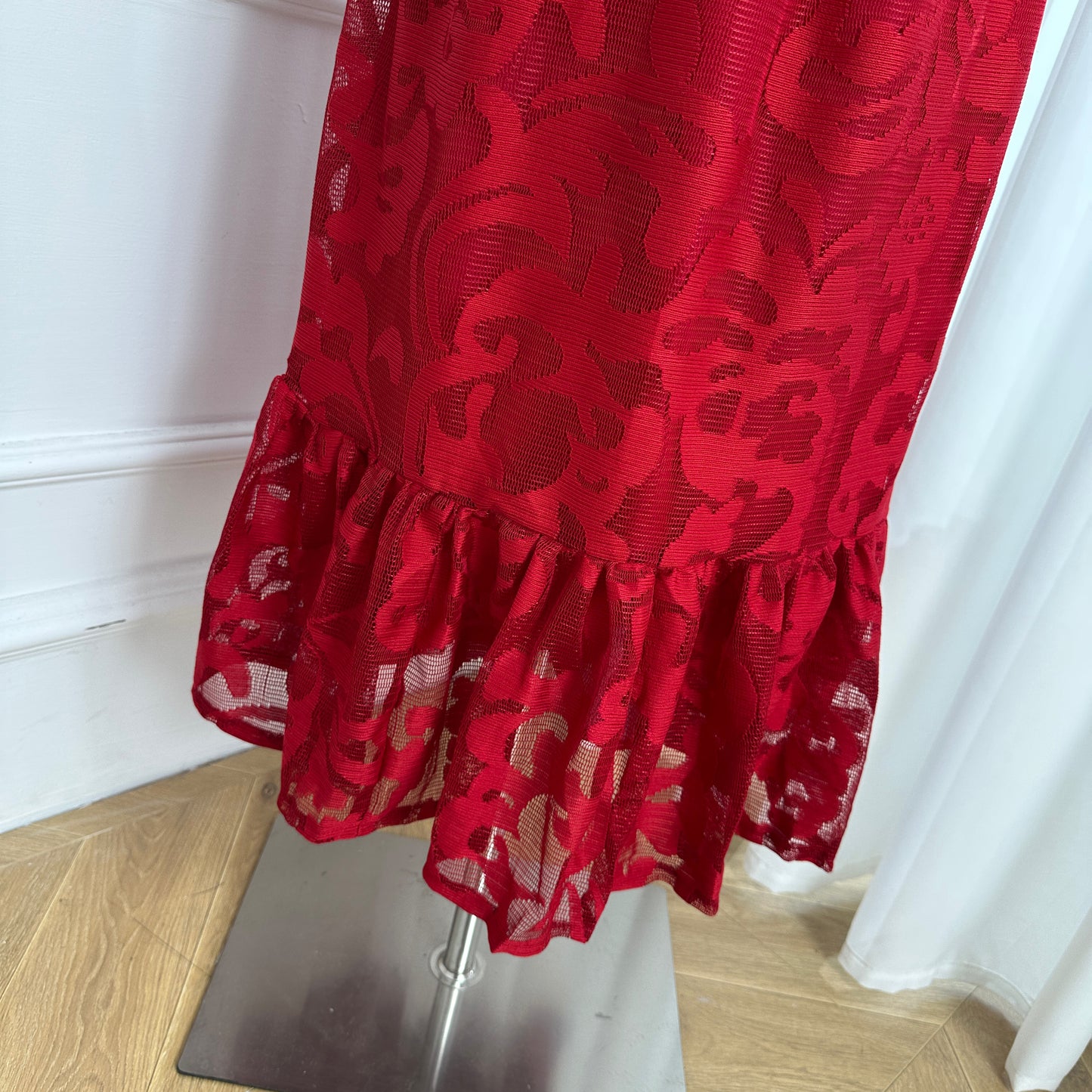 Red Lace Button Front Midi Dress | Elegant Summer Occasion Dress