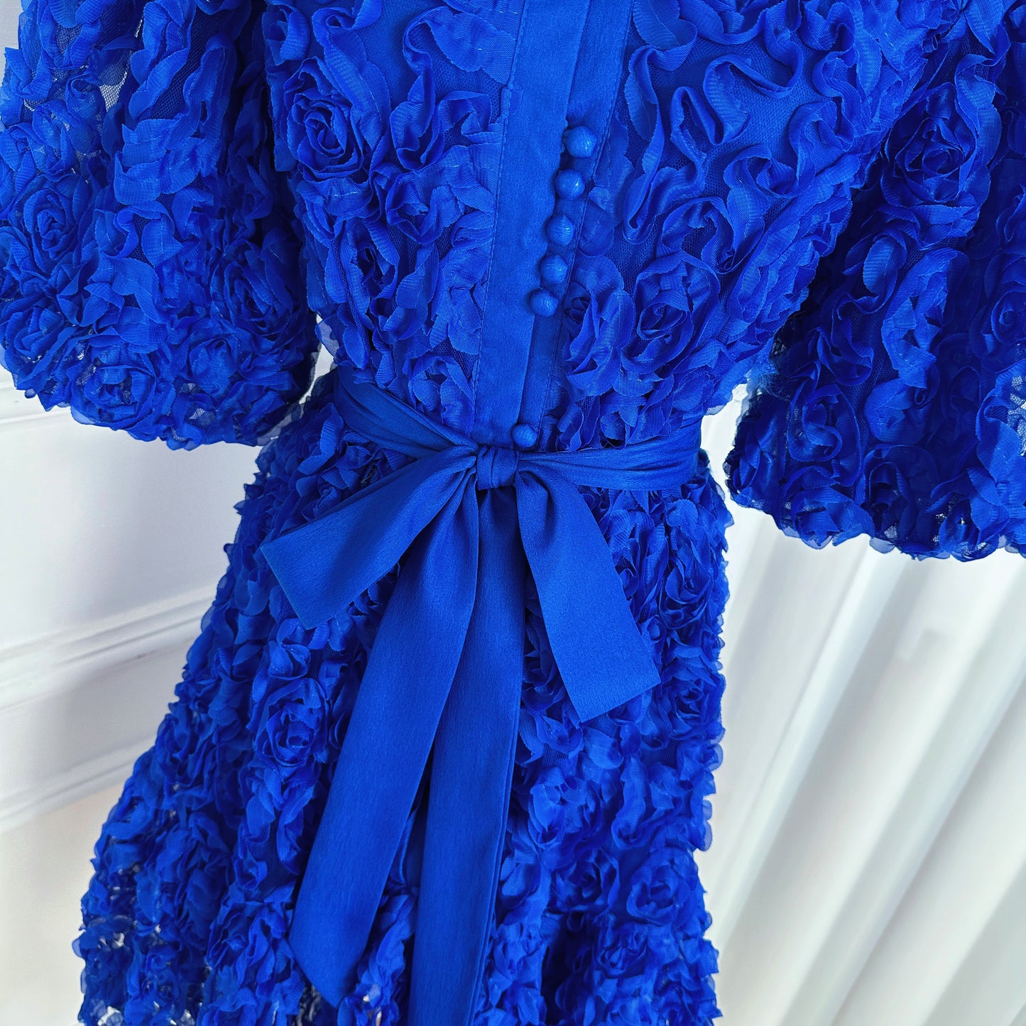 Women 3D Floral Puff Sleeve Ruffle Mini Dress