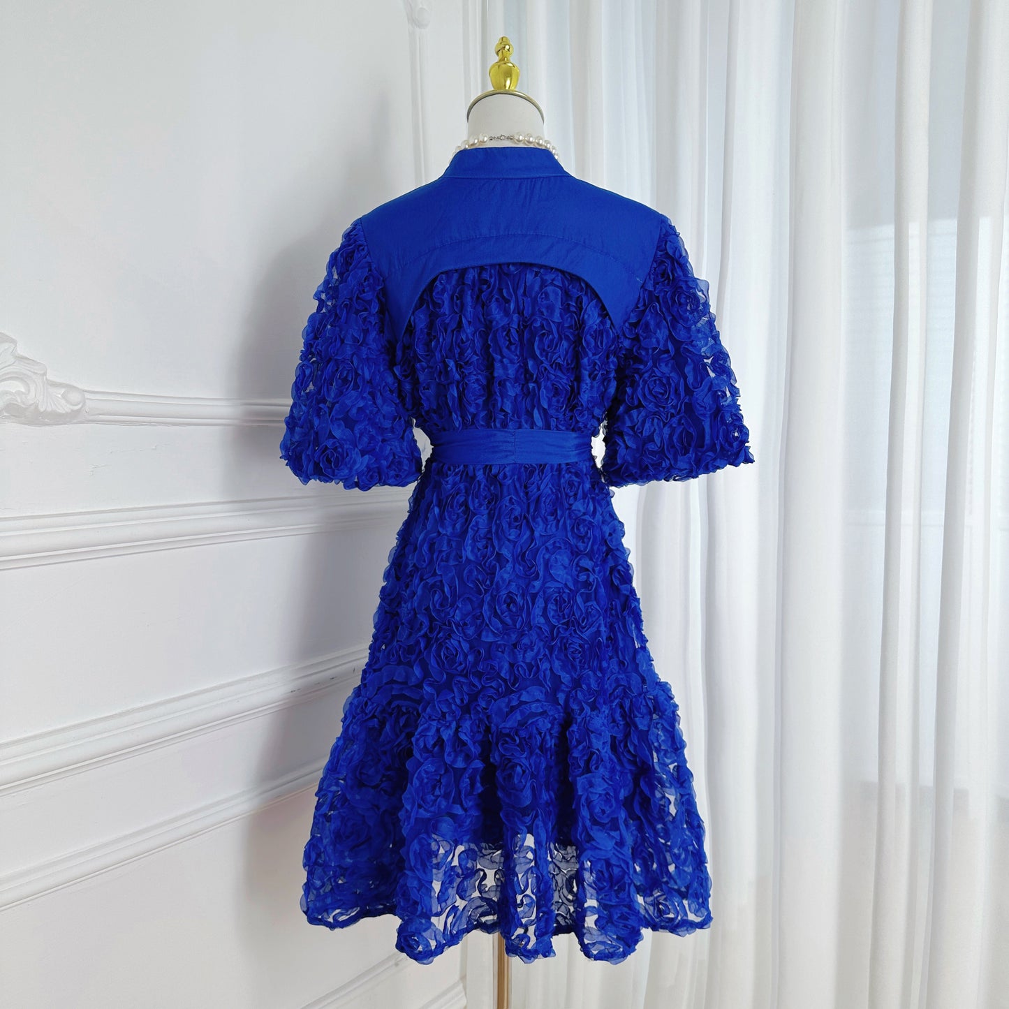 Women 3D Floral Puff Sleeve Ruffle Mini Dress