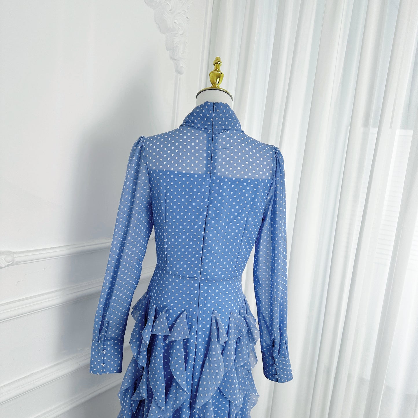 Romantic Polka Dot Chiffon Maxi Dress