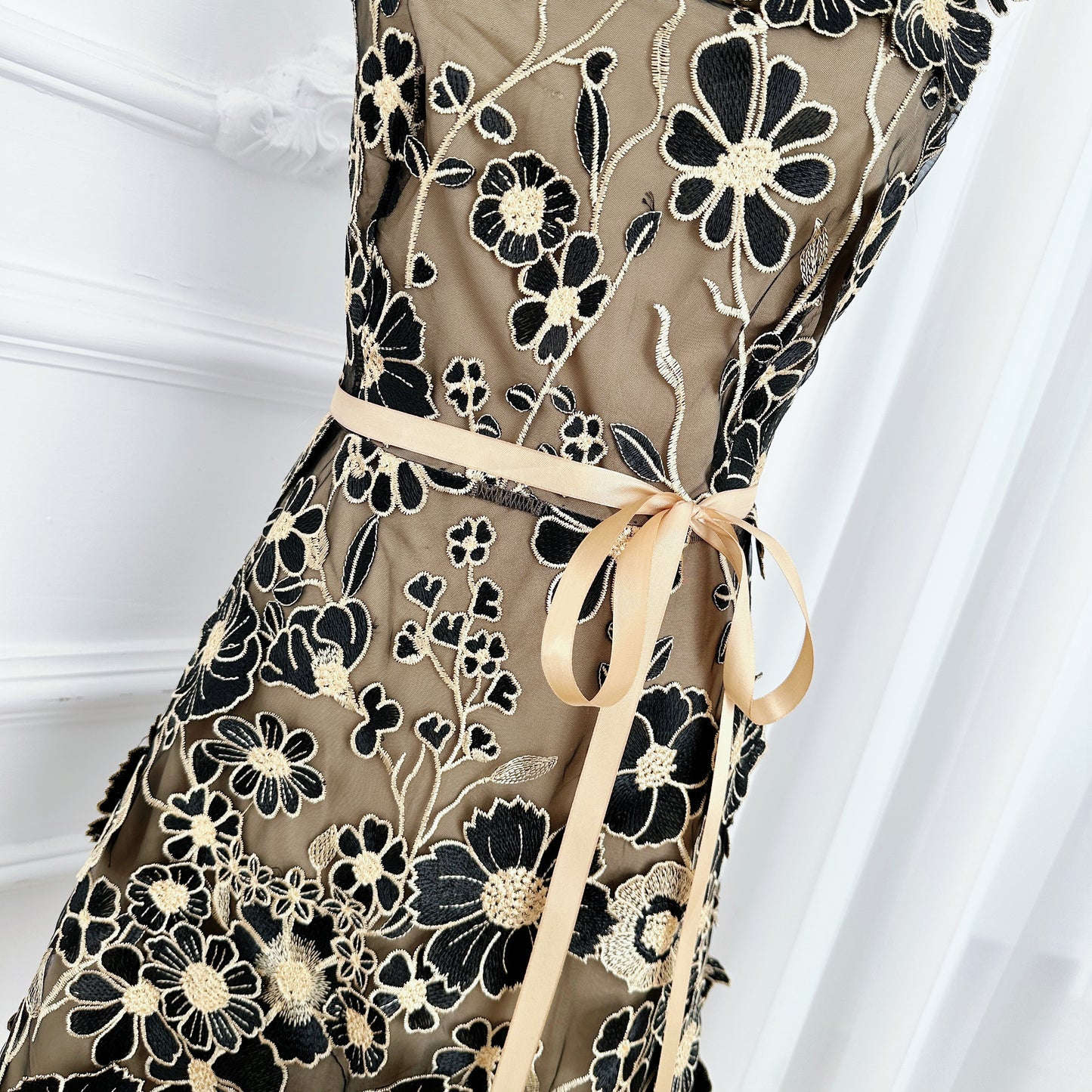 Women's Adjustable Spaghetti Straps 3D Floral Tulle Mini Dress