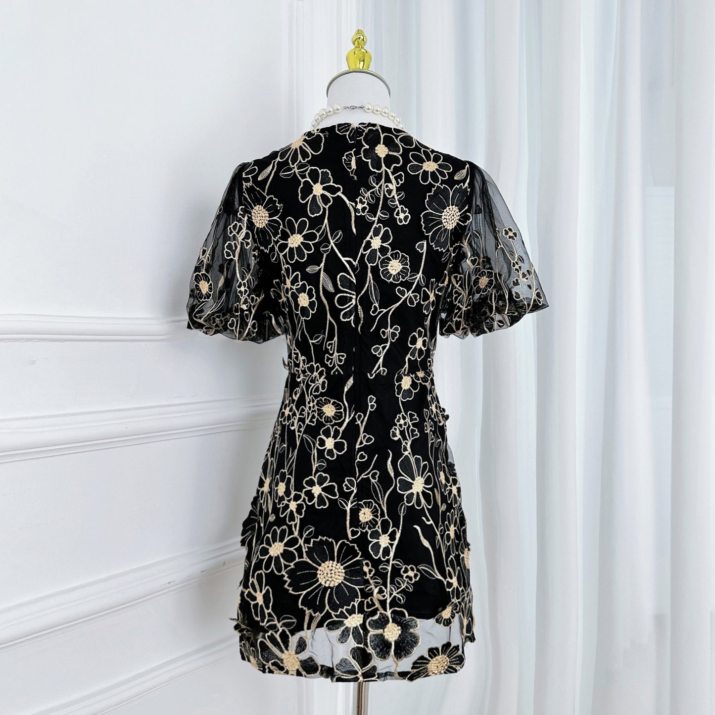 Women's 3D Floral Embroidery Tulle Lace Mesh Mini Dress