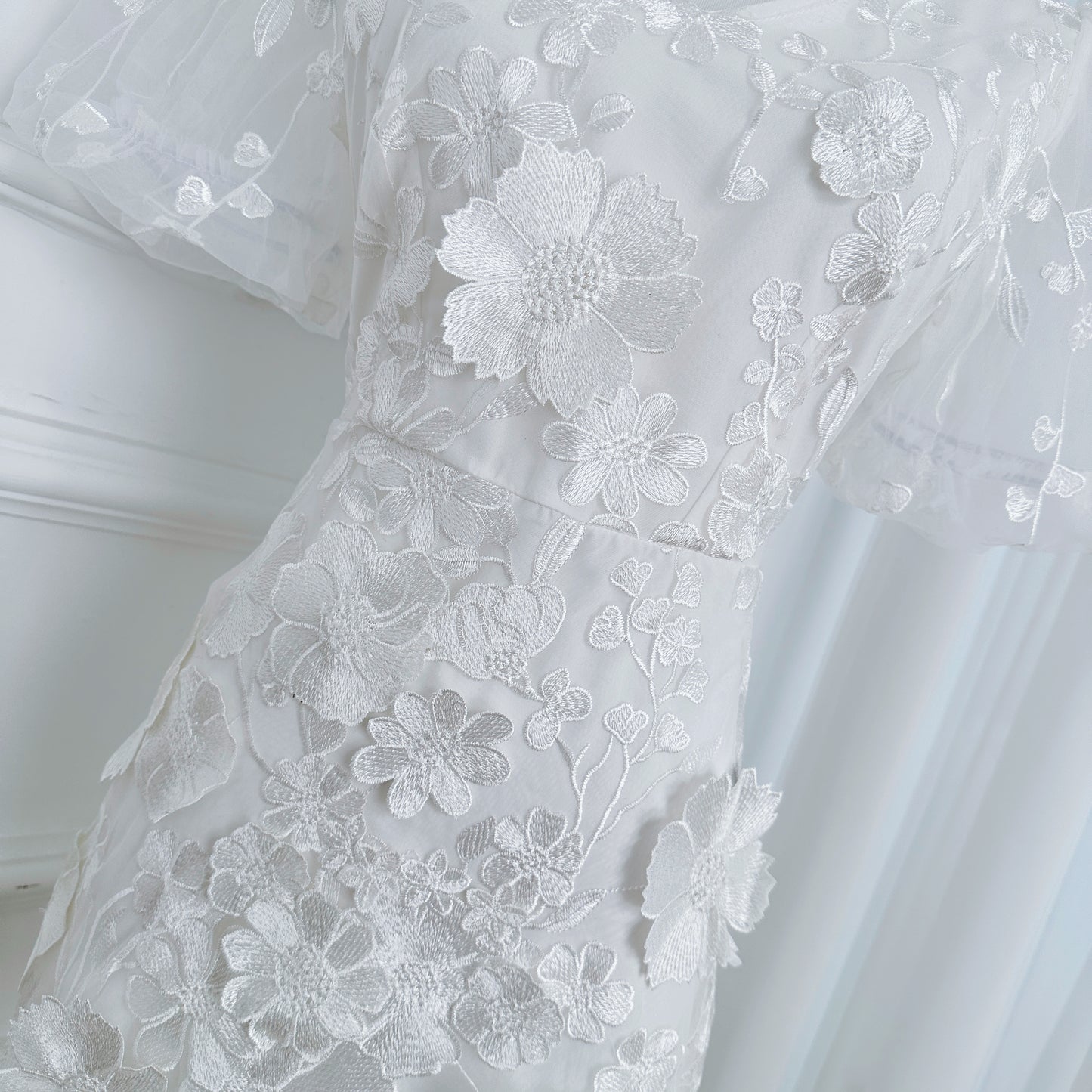 Women's 3D Floral Embroidery Tulle Lace Mesh Mini Dress