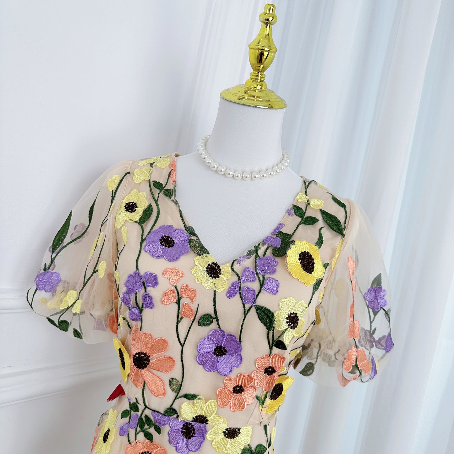Women's 3D Floral Embroidery Tulle Lace Mesh Mini Dress