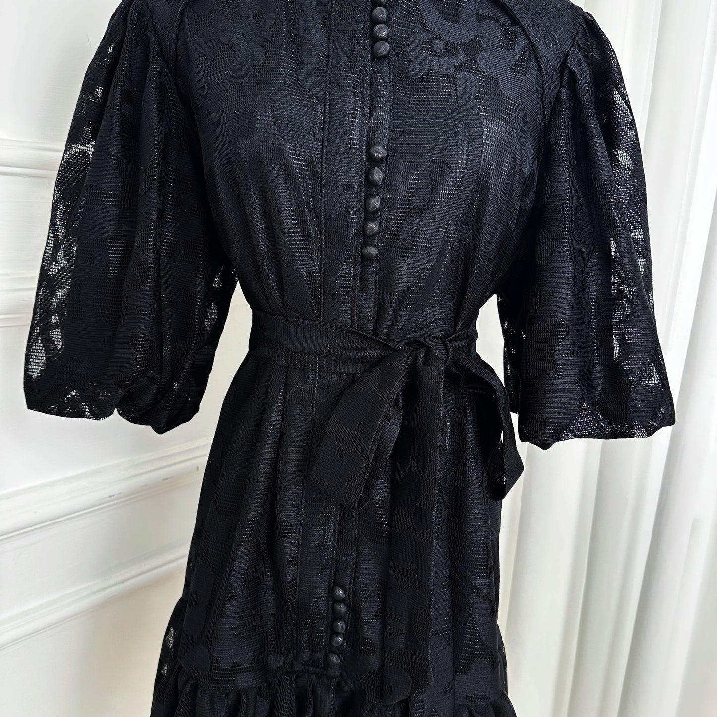 Women's Lace Puff Sleeve Ruffle Loose Mini Dress