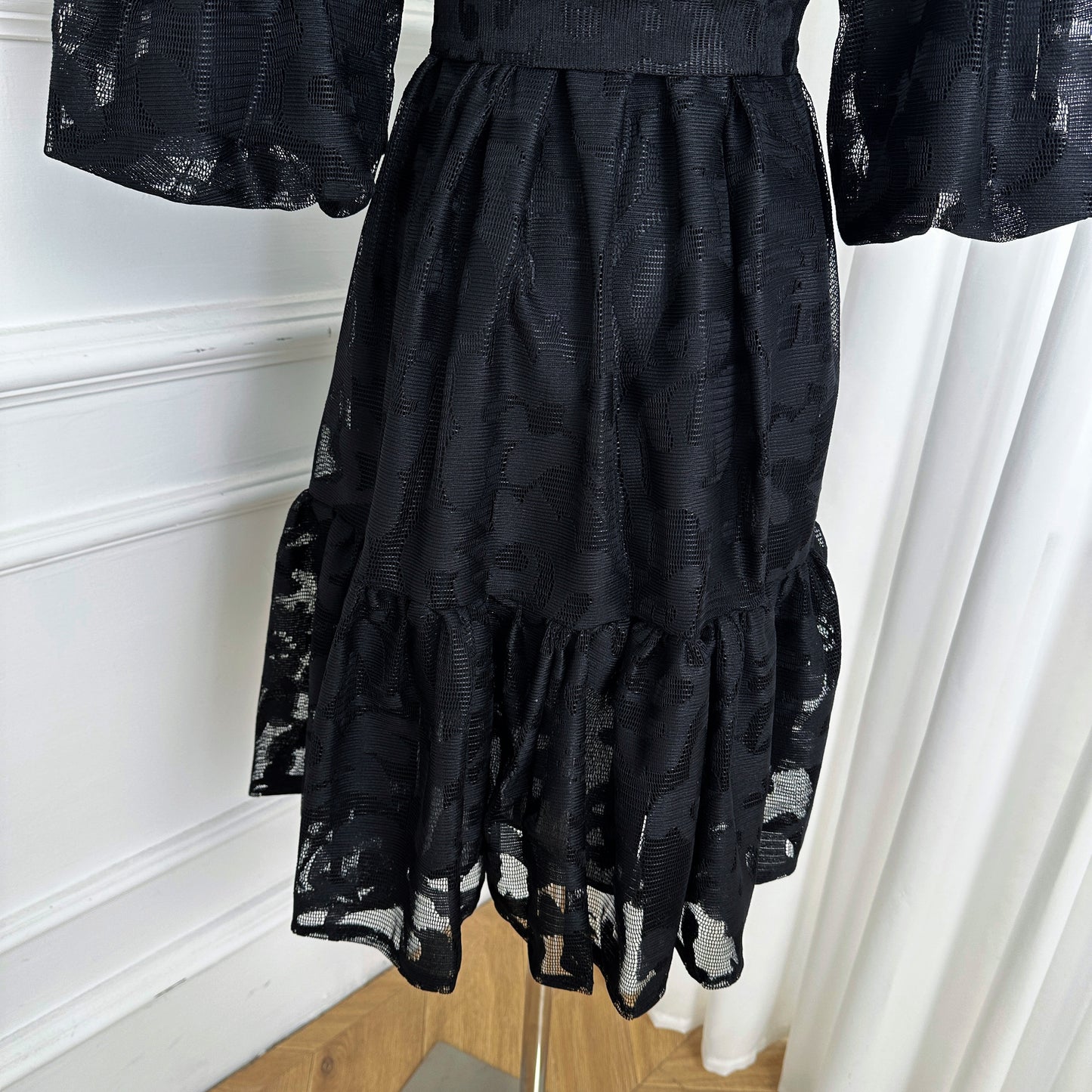 Black Romantic Puff Sleeve Mini Dress - LAI MENG FIVE CATS