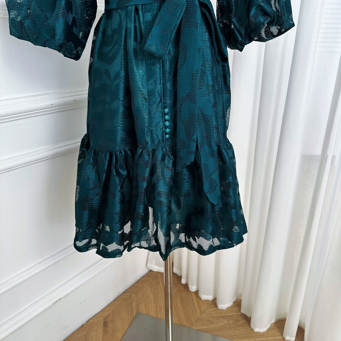 Women's Lace Puff Sleeve Ruffle Loose Mini Dress