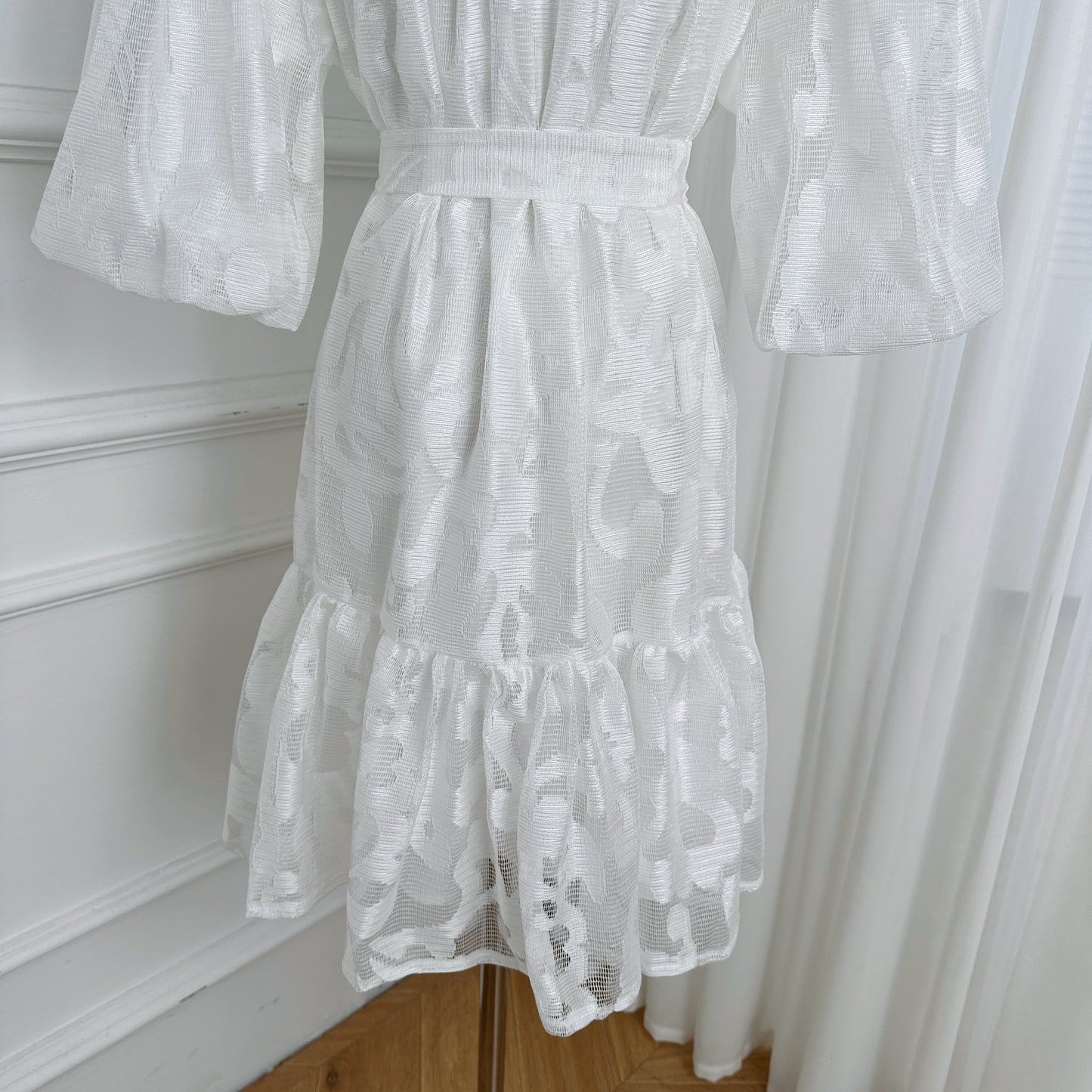 Women's Lace Puff Sleeve Ruffle Loose Mini Dress