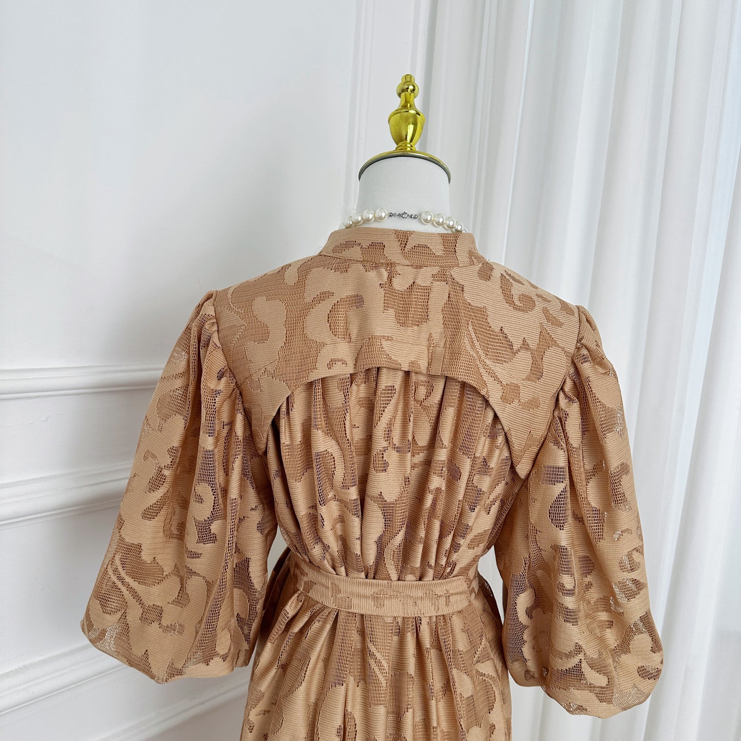 Khaki Coastal Romantic Mini Dress Loose Fit - LAI MENG FIVE CATS