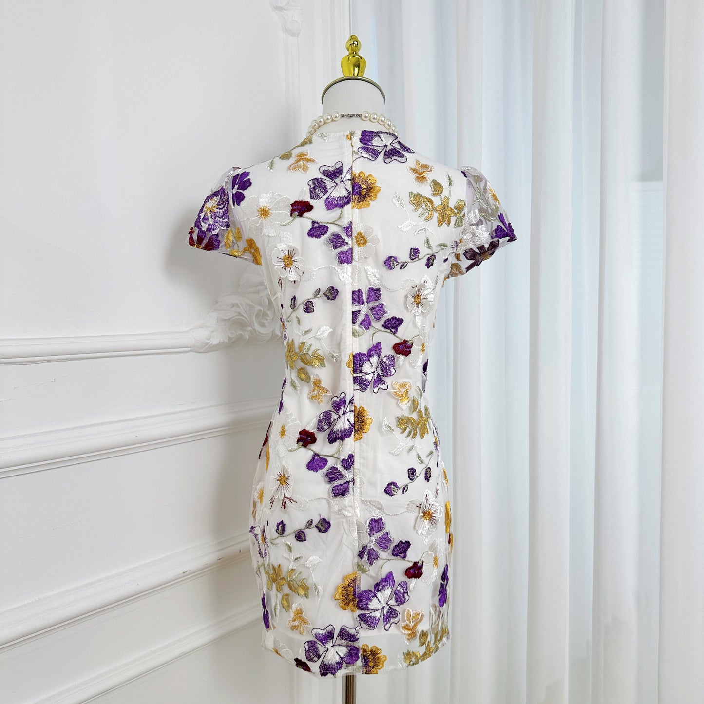 Women's 3D Floral Embroidery Mesh Lace Mini Dress