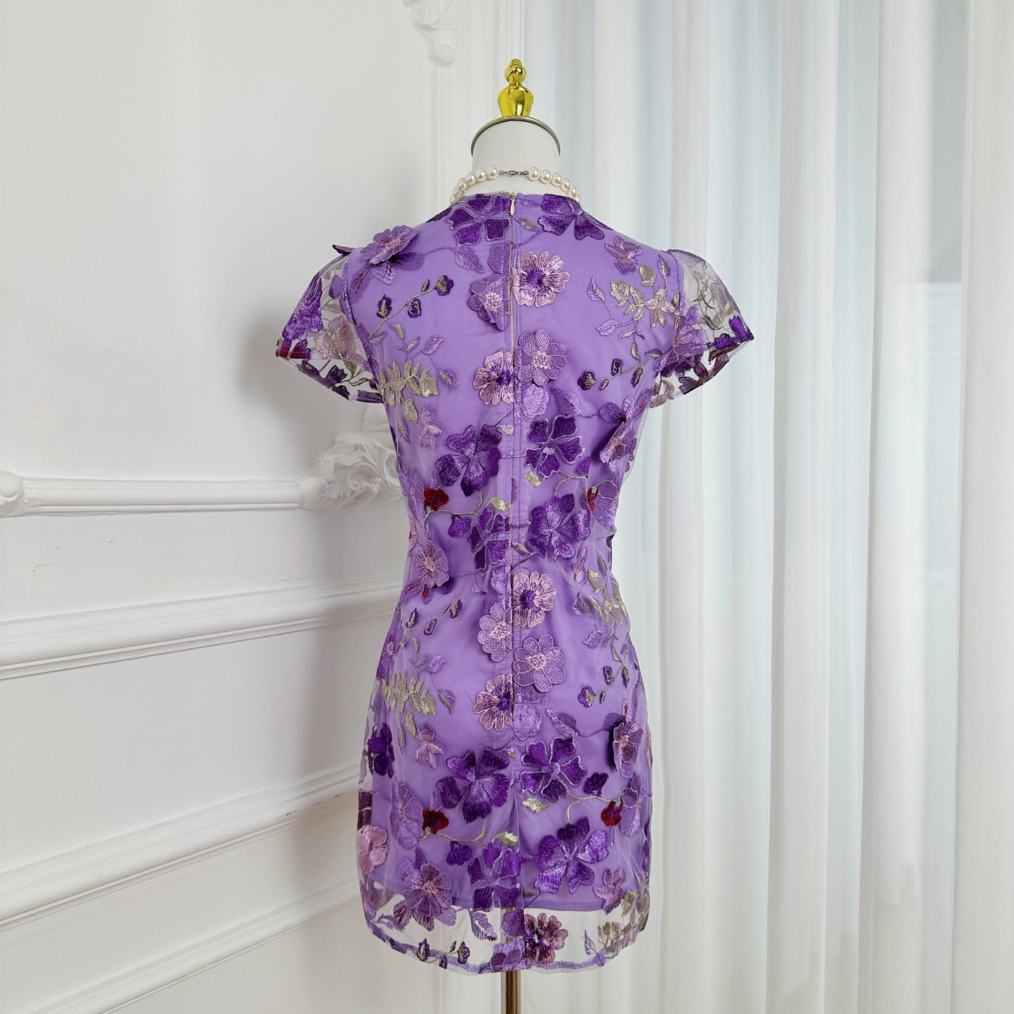 Women's 3D Floral Embroidery Mesh Lace Mini Dress