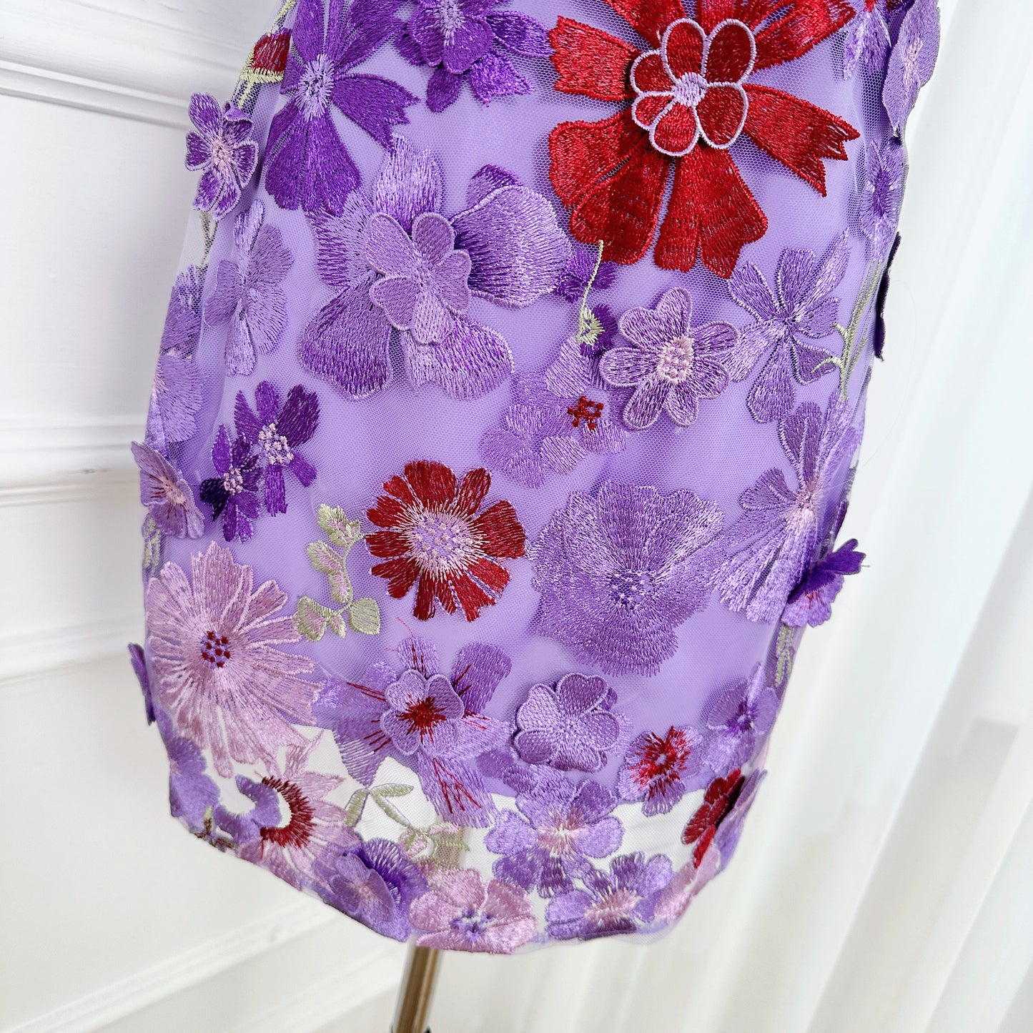 Women's 3D Floral Embroidery Mesh Lace Mini Dress