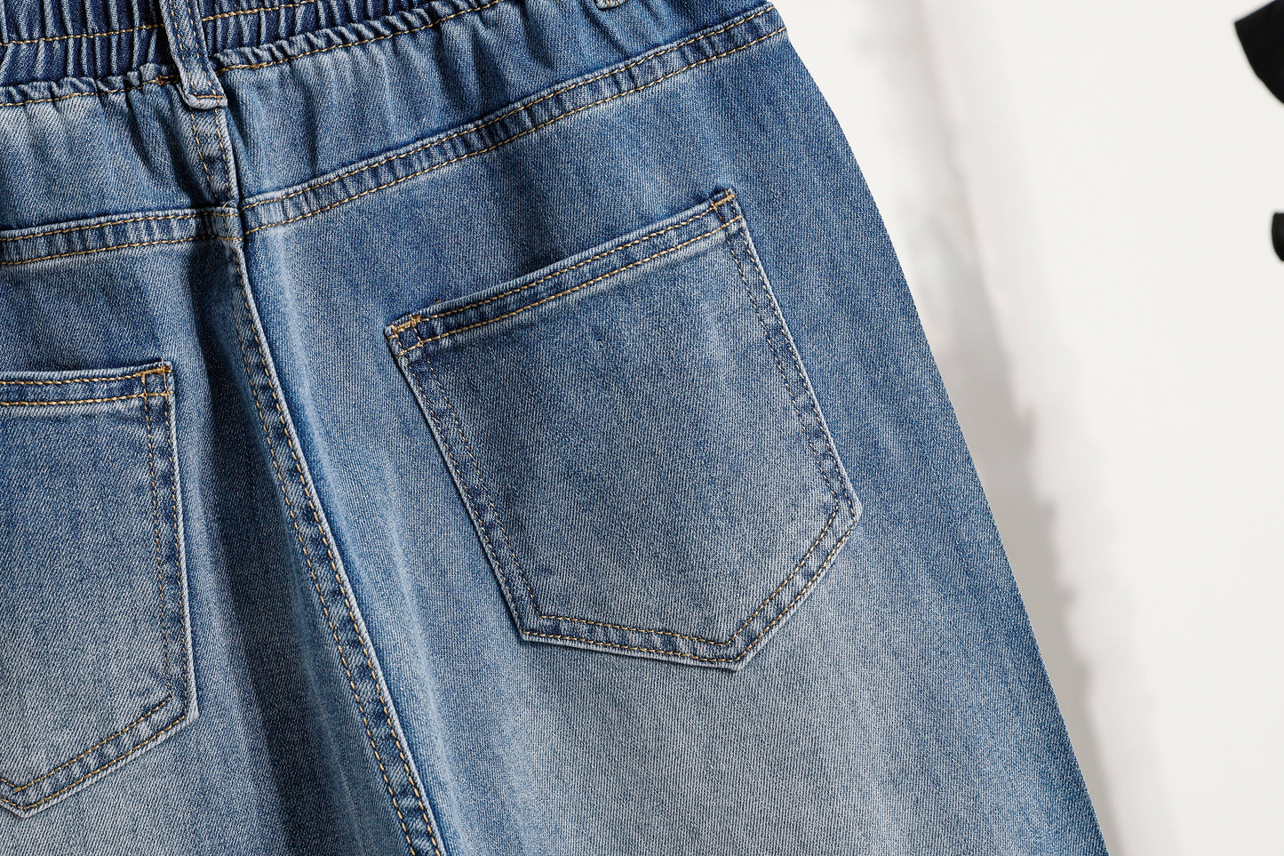 26-Women's Jeans Elastic Waist Baggy Wide Leg Denim