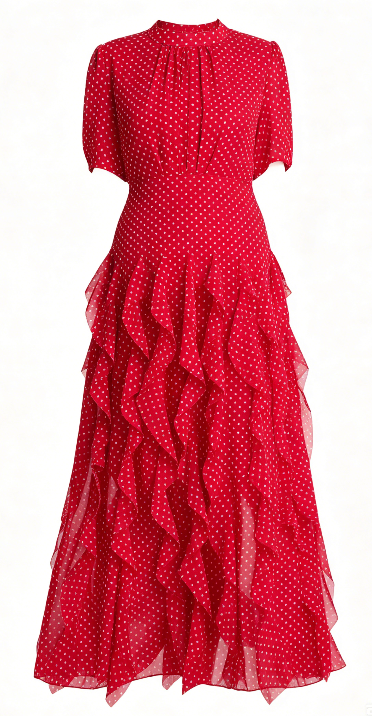 Polka Dot Ruffle Chiffon Maxi Dress