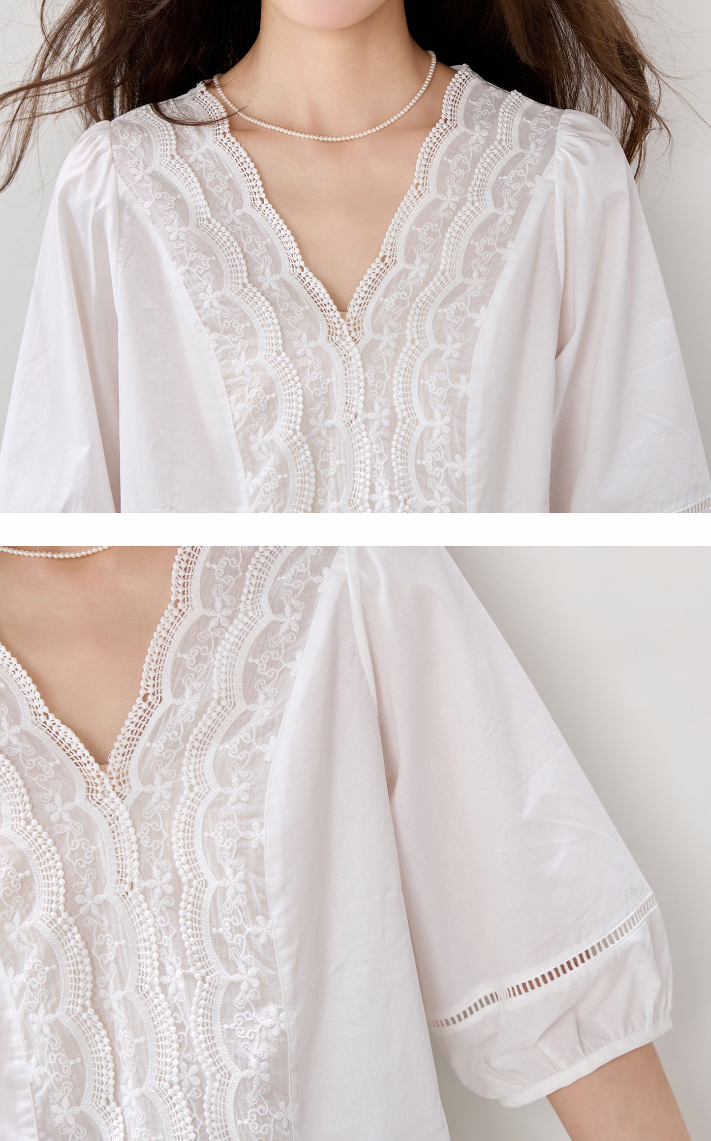 Romantic Lace V-Neck Blouse | Weekend Escape Collection - LAI MENG FIVE CATS