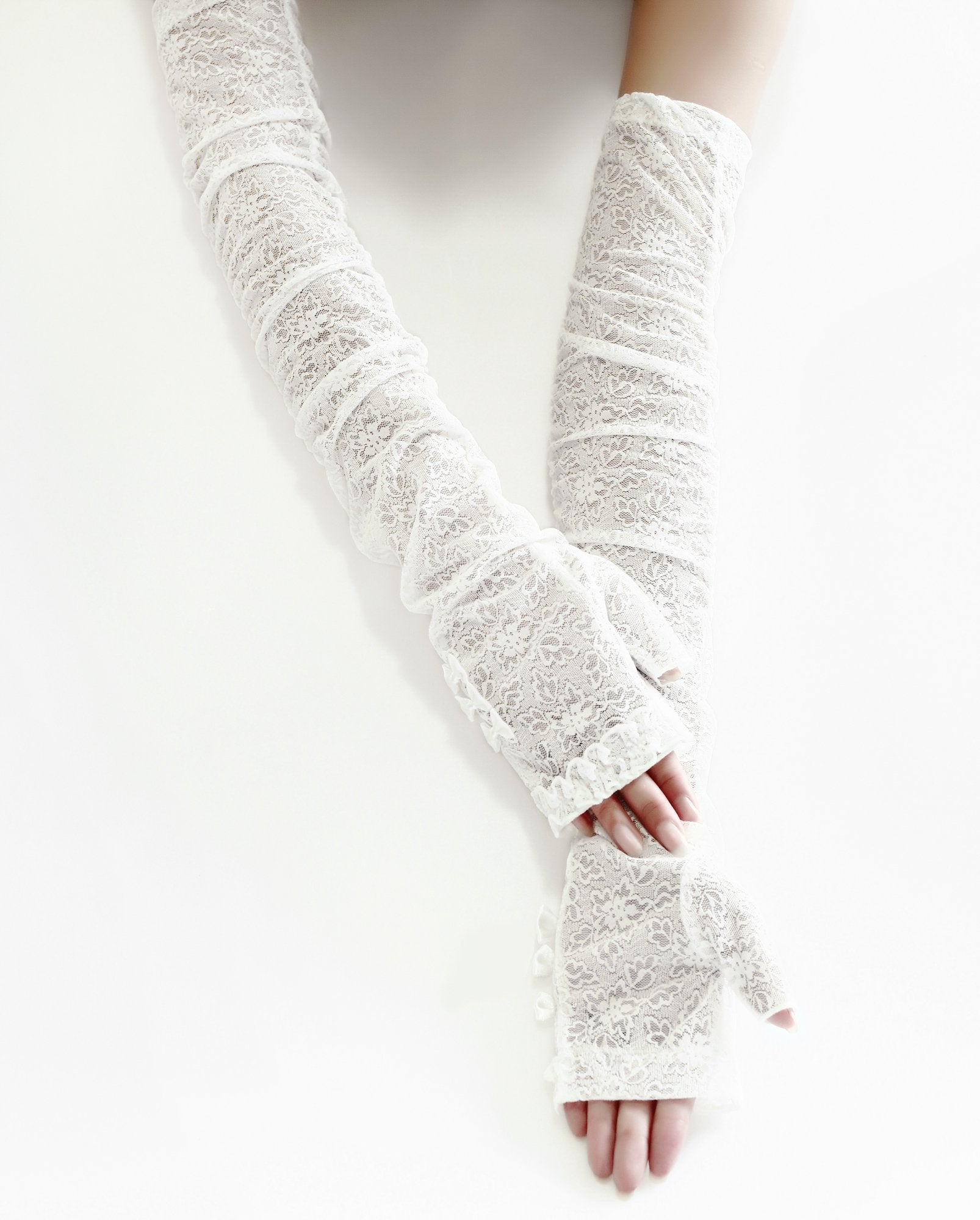 GL10-Women's Gloves Lace  Fingerless Elbow Length - LAI MENG FIVE CATS