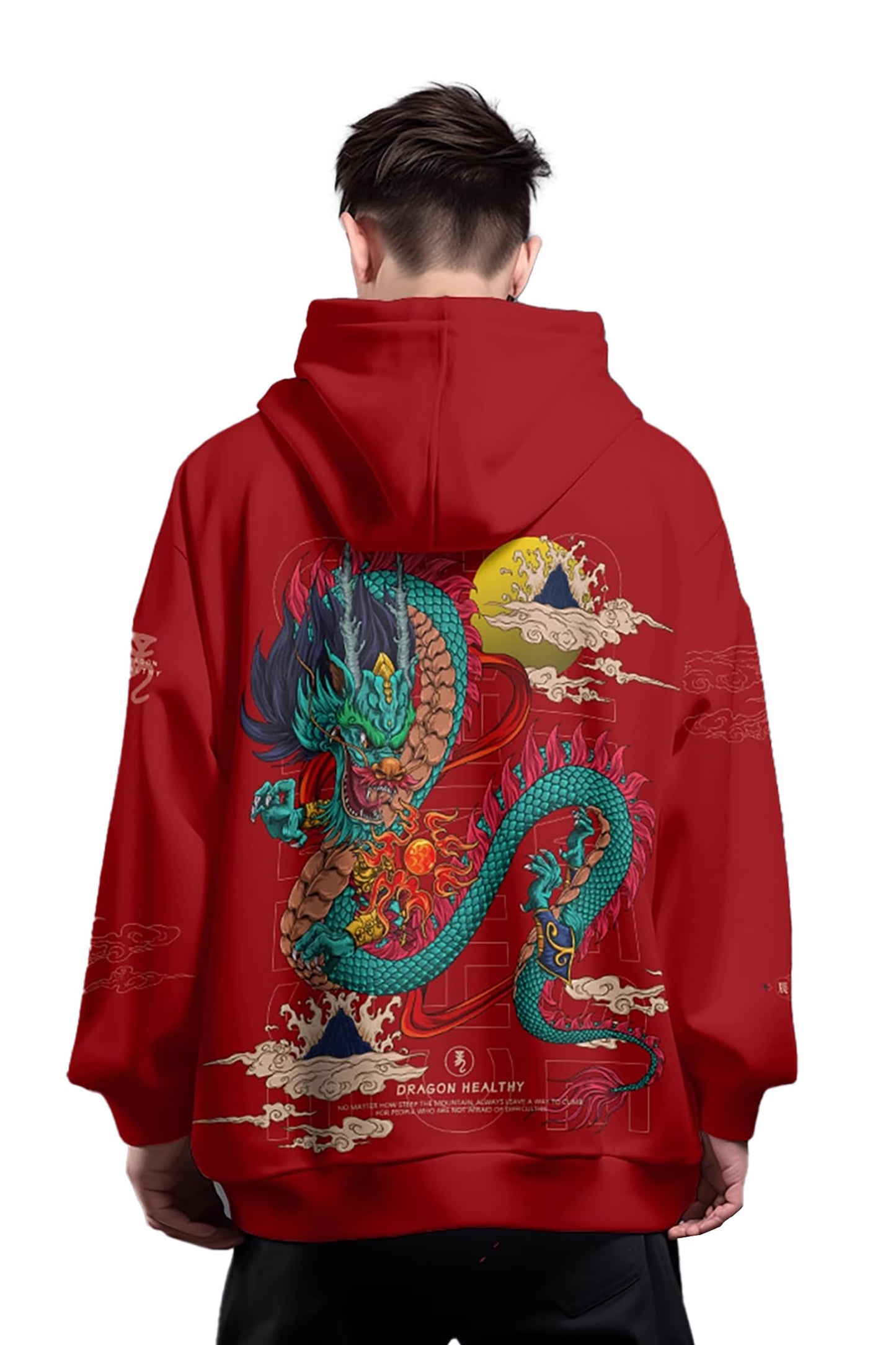 Drawstring Pattern Loose Hoodie with Pocket