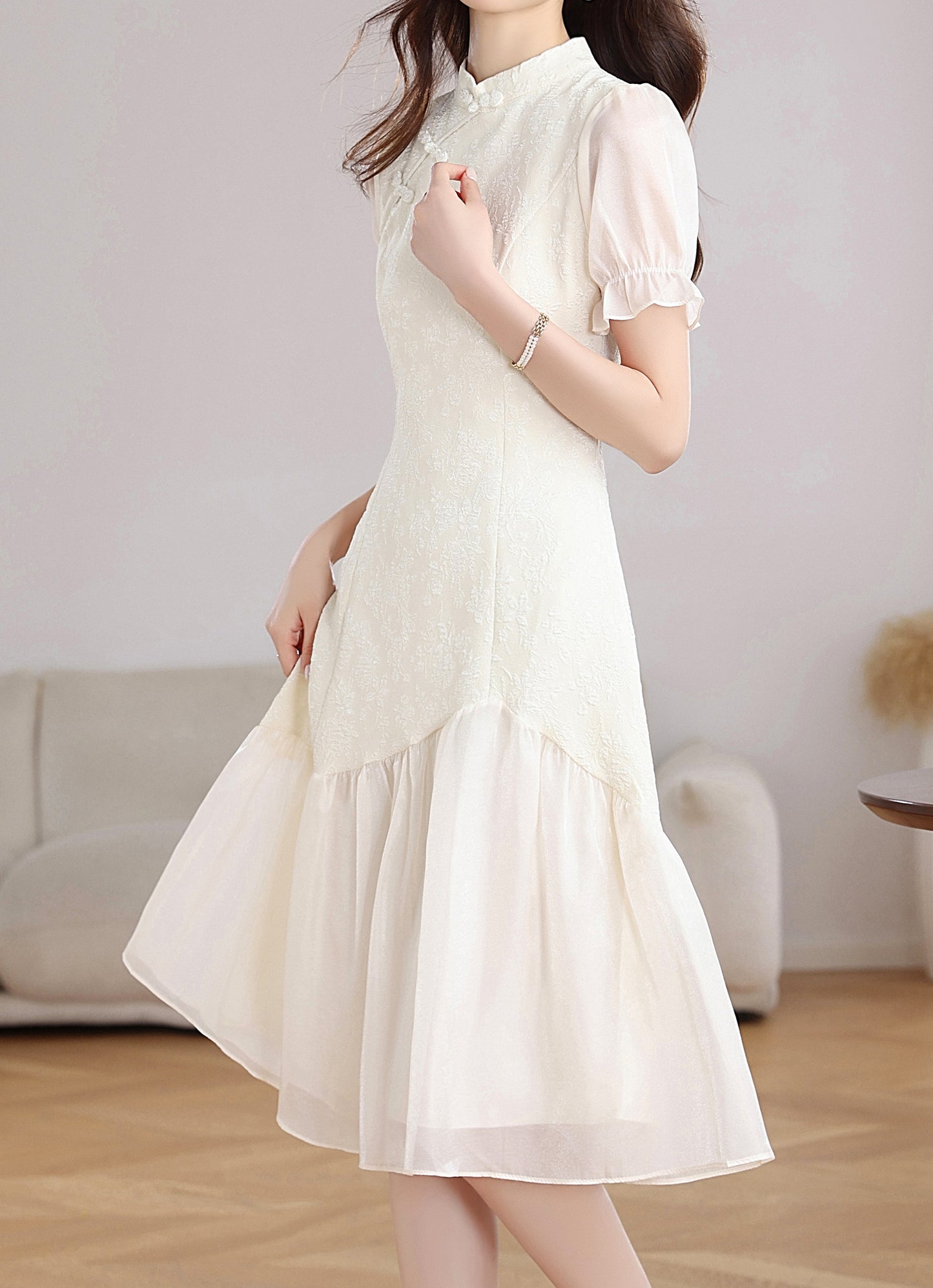 Jacquard Spliced Midi Dress