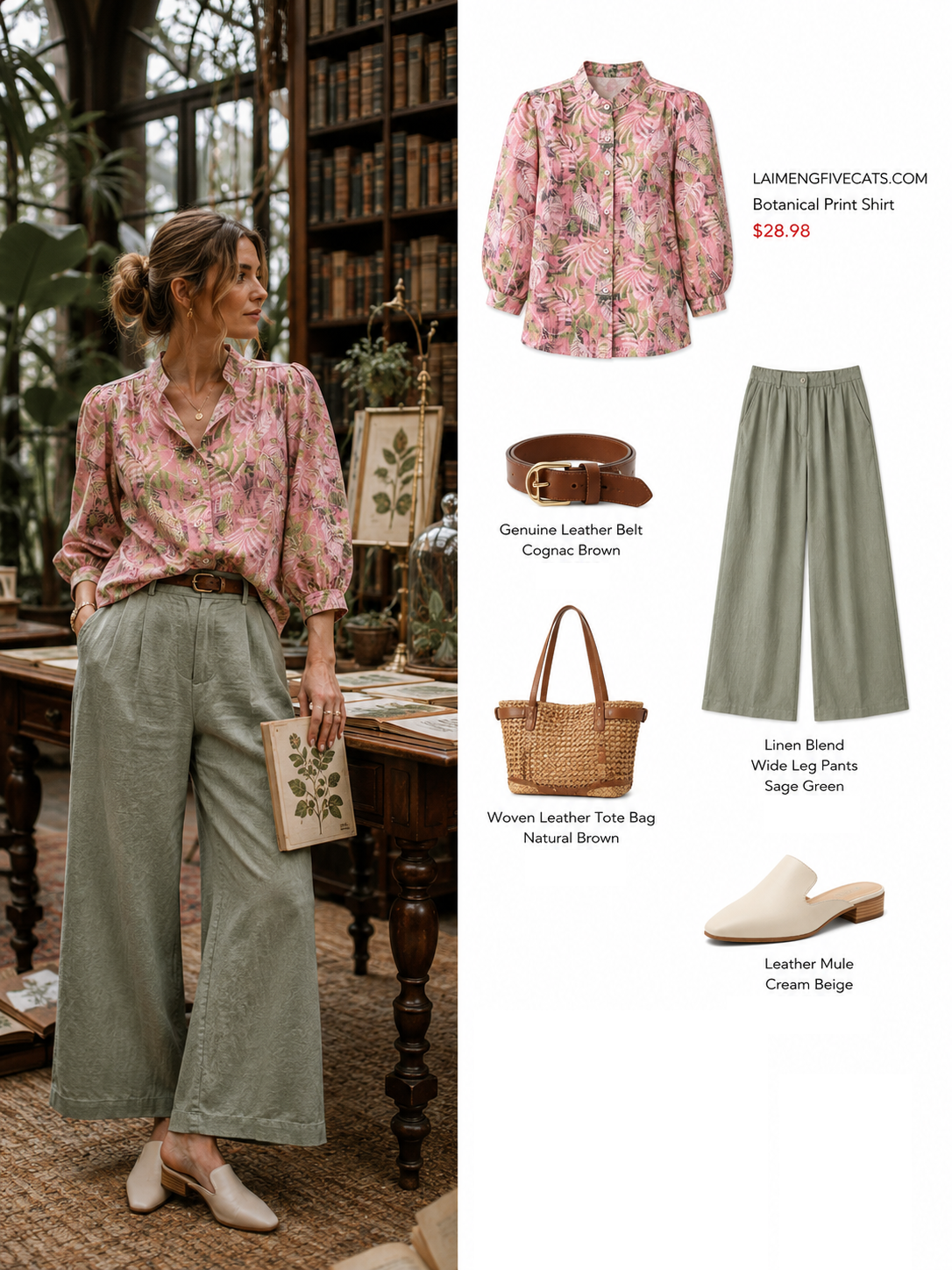 Botanical Print Blouse | Soft Romantic Summer Essential - LAI MENG FIVE CATS
