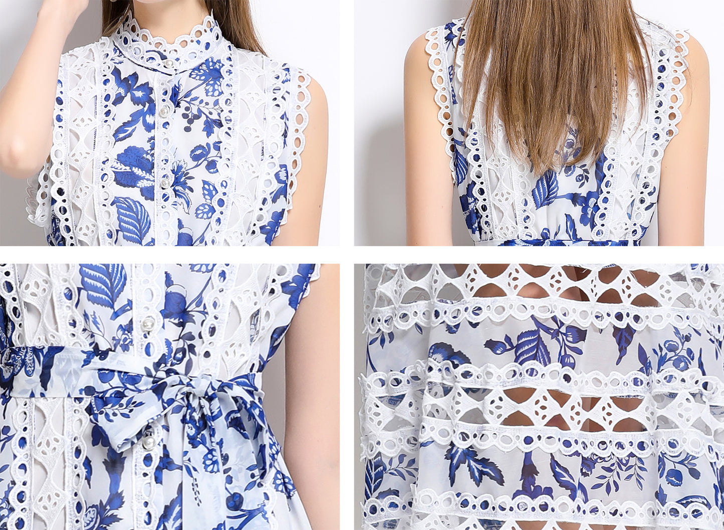 Women's Sleeveless Hollow Out Lace Midi Dress