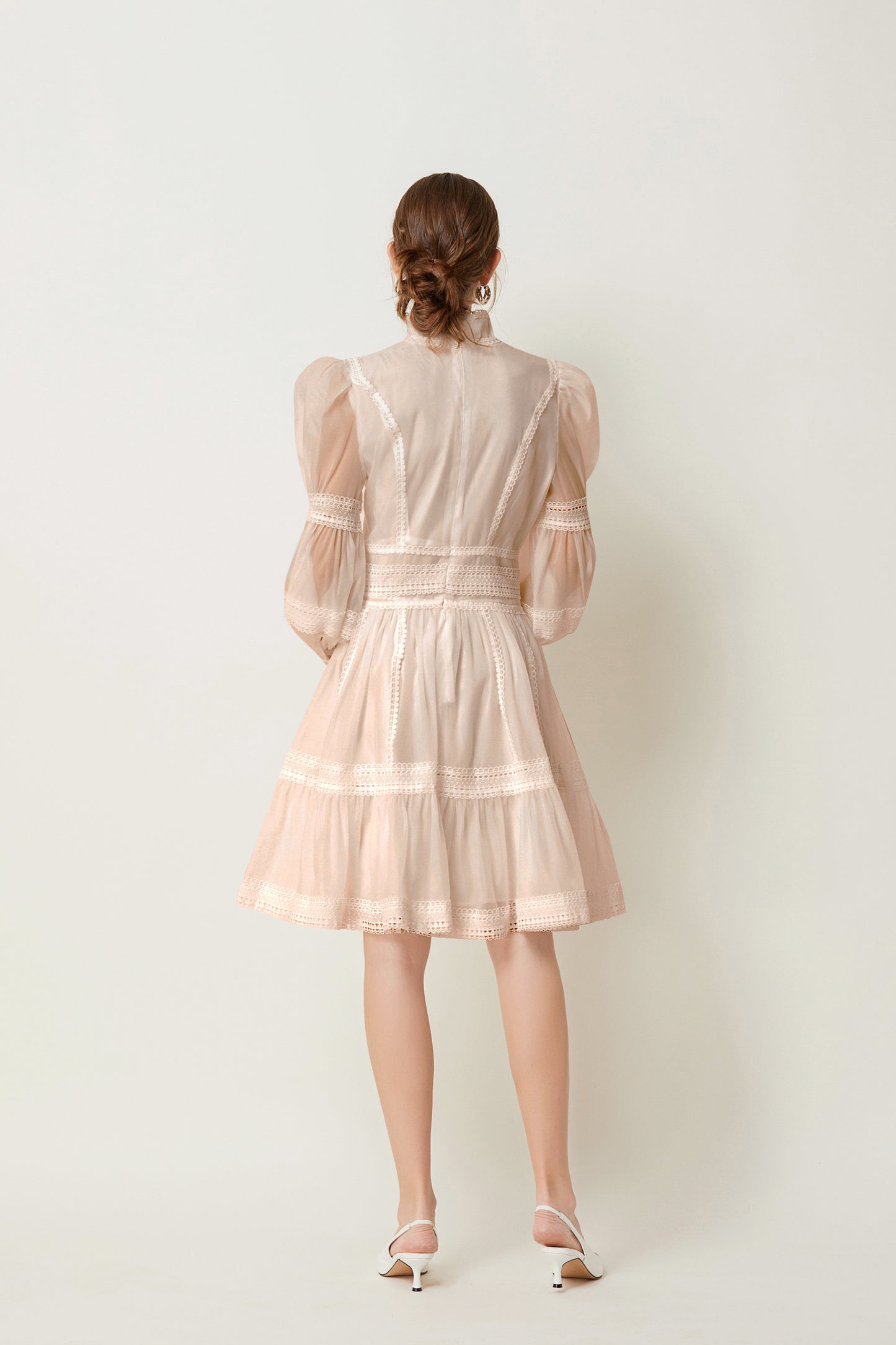 BK-Organza Lace Puff Sleeve Mini Dress