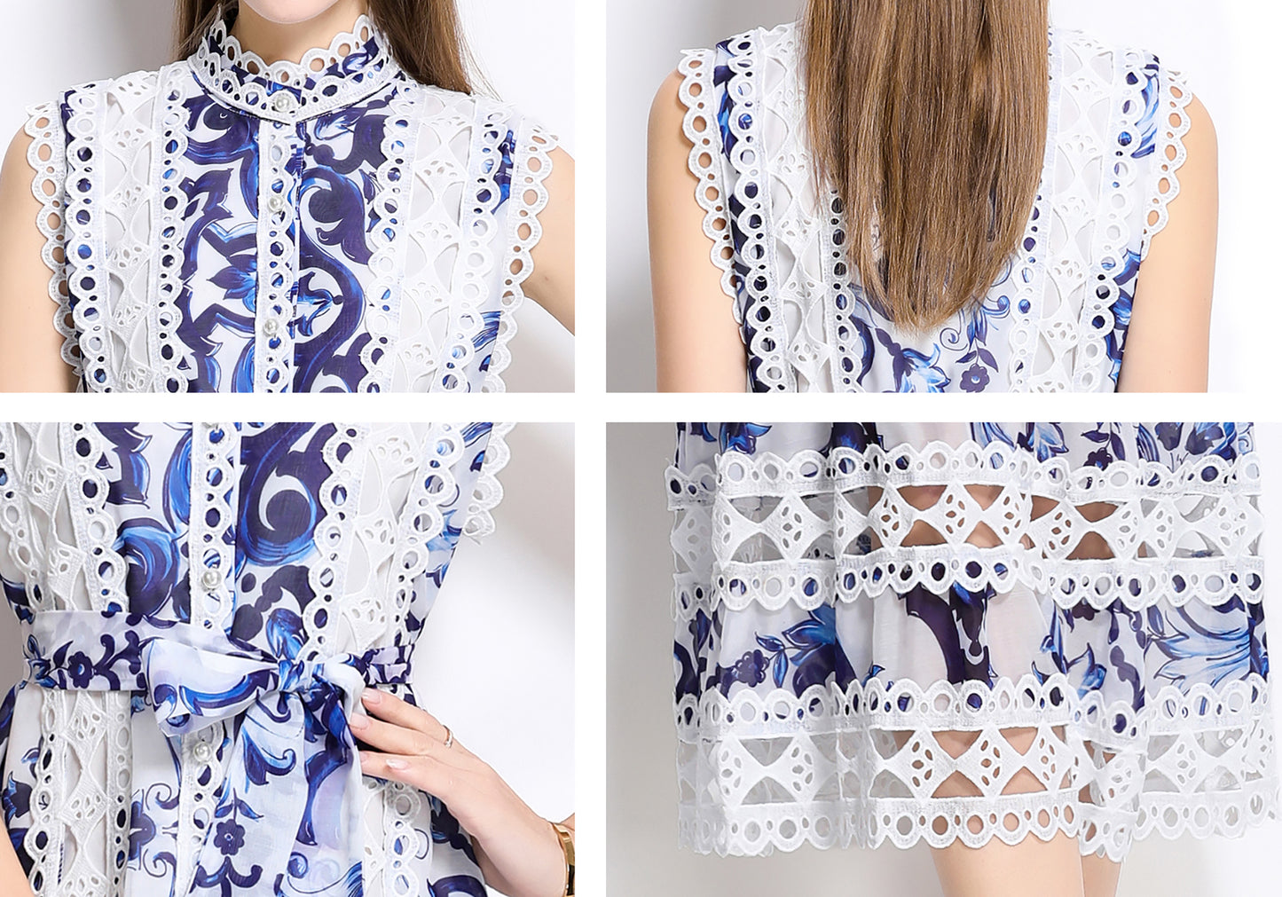 Women's Sleeveless Hollow Out Lace Midi Dress