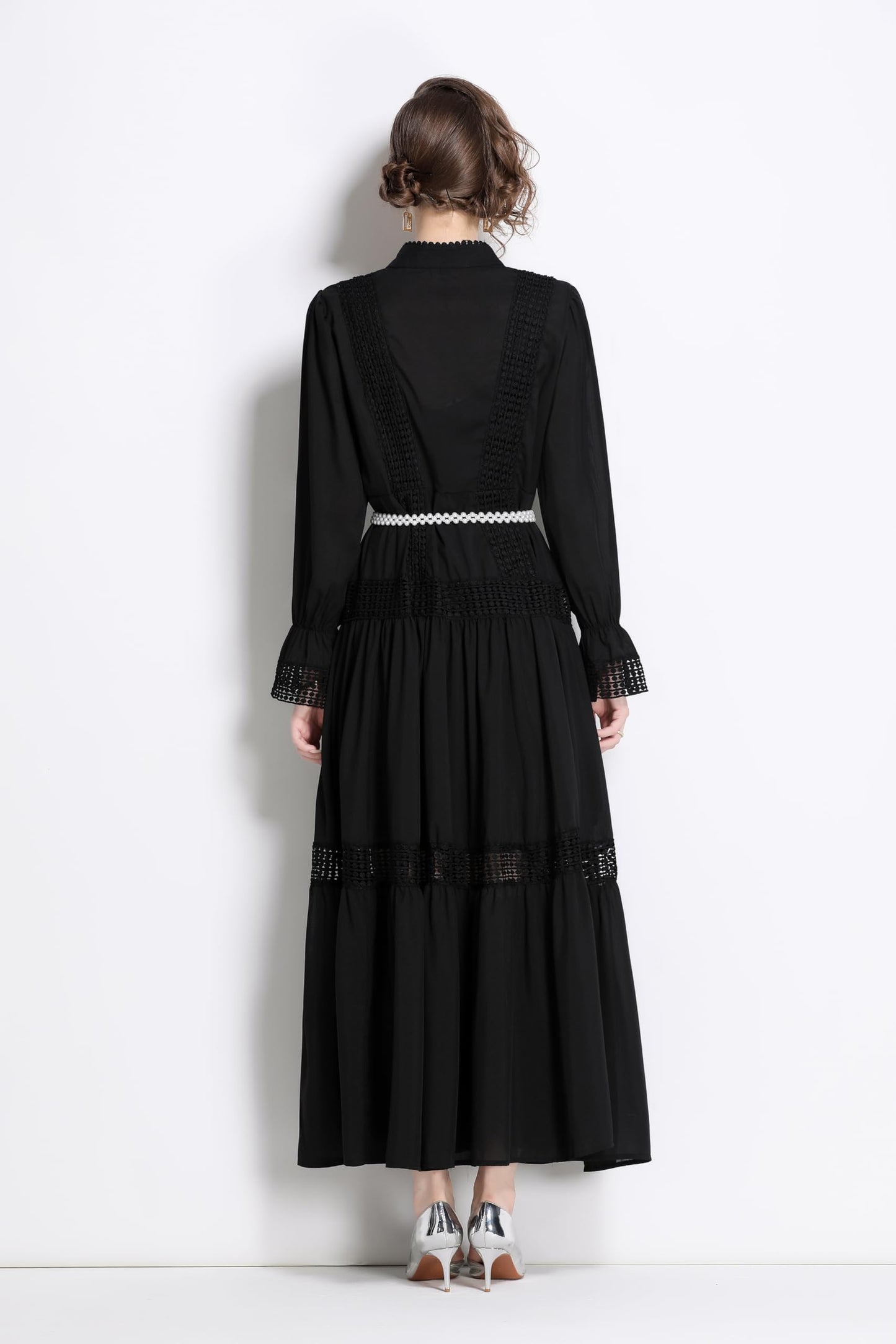 Womens Hollow A Line Maxi Dress With Belt - LAI MENG FIVE CATS