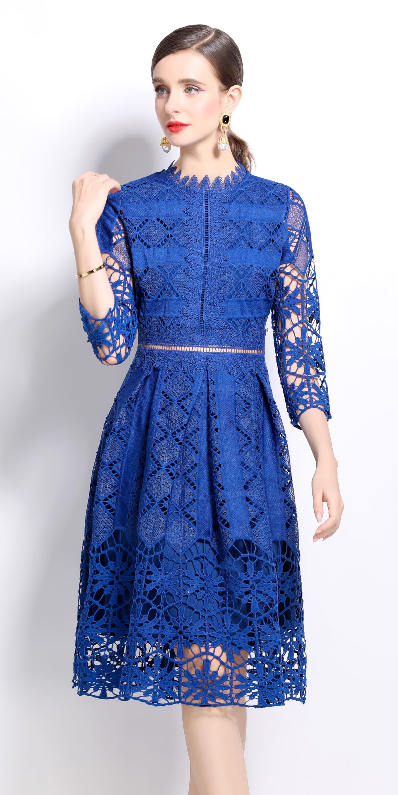 Womens 2/3 Sleeve Wedding Midi Dress - LAI MENG FIVE CATS