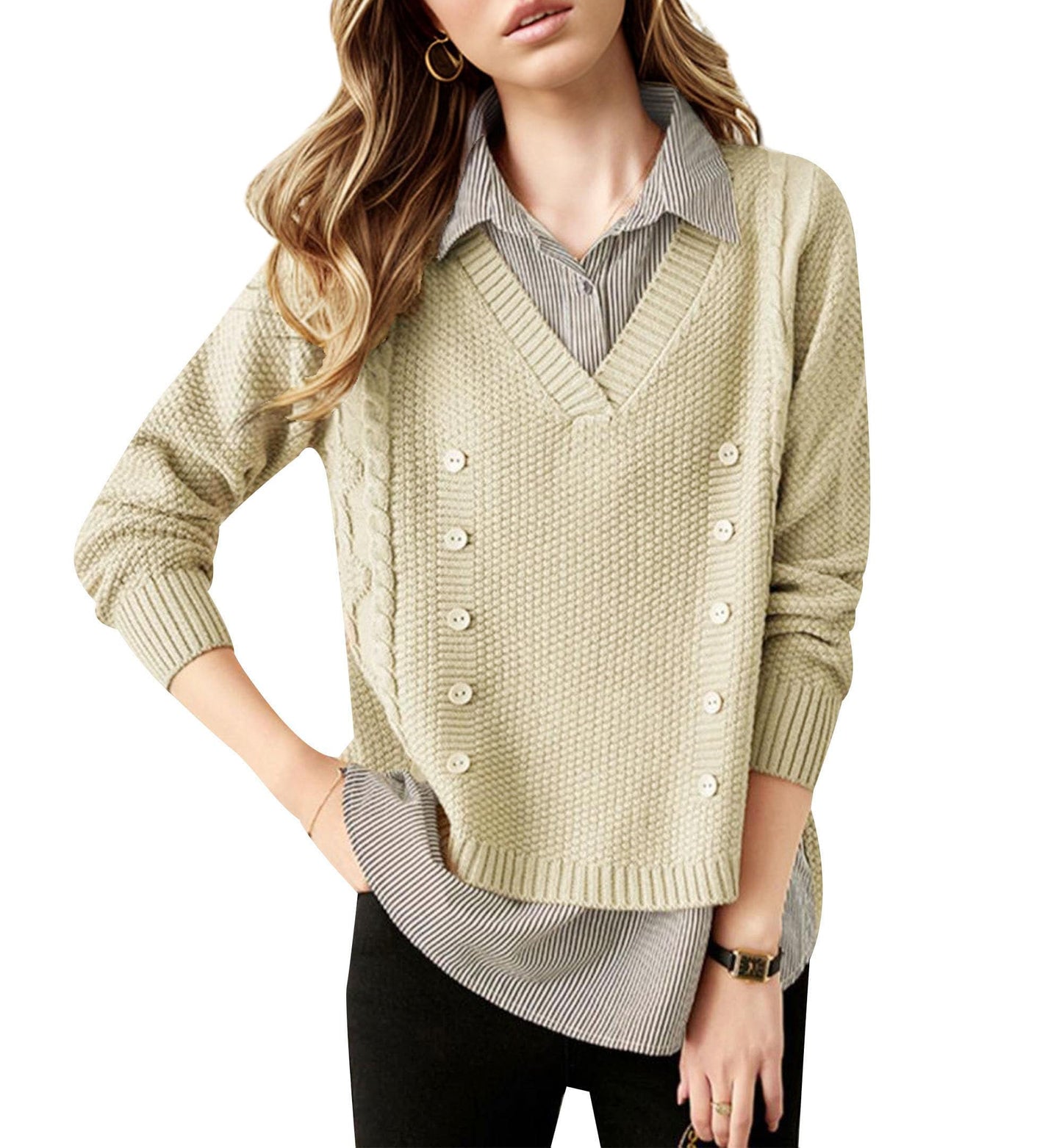 Knit 2 in 1 Tunics Patchwork Tops - LAI MENG FIVE CATS