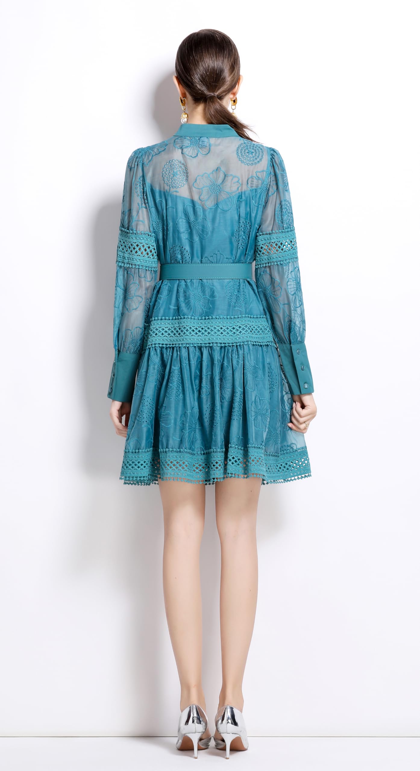 BK-Womens Hollow Lantern Sleeve Mini Dress - LAI MENG FIVE CATS