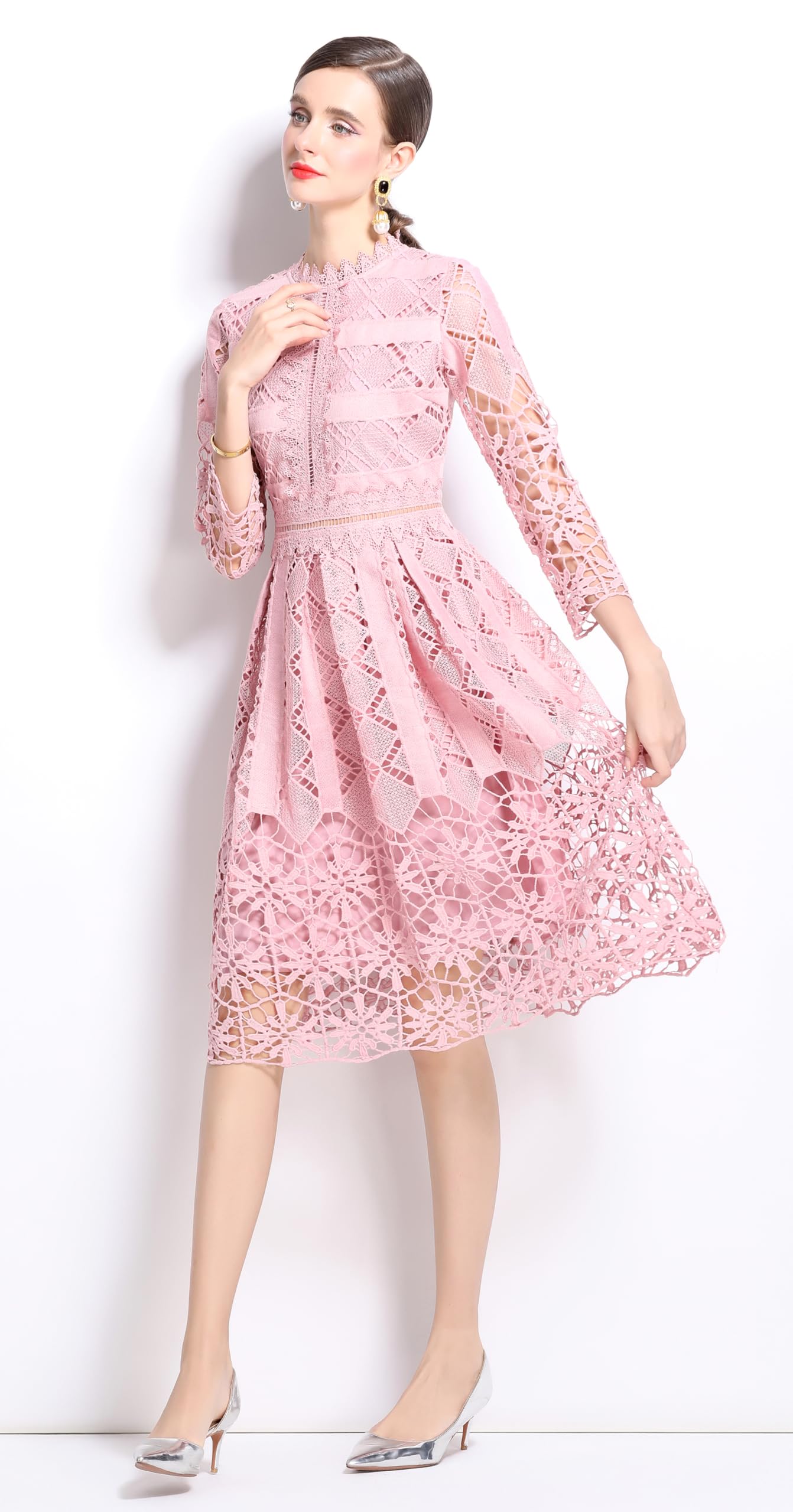 Womens 2/3 Sleeve Wedding Midi Dress - LAI MENG FIVE CATS