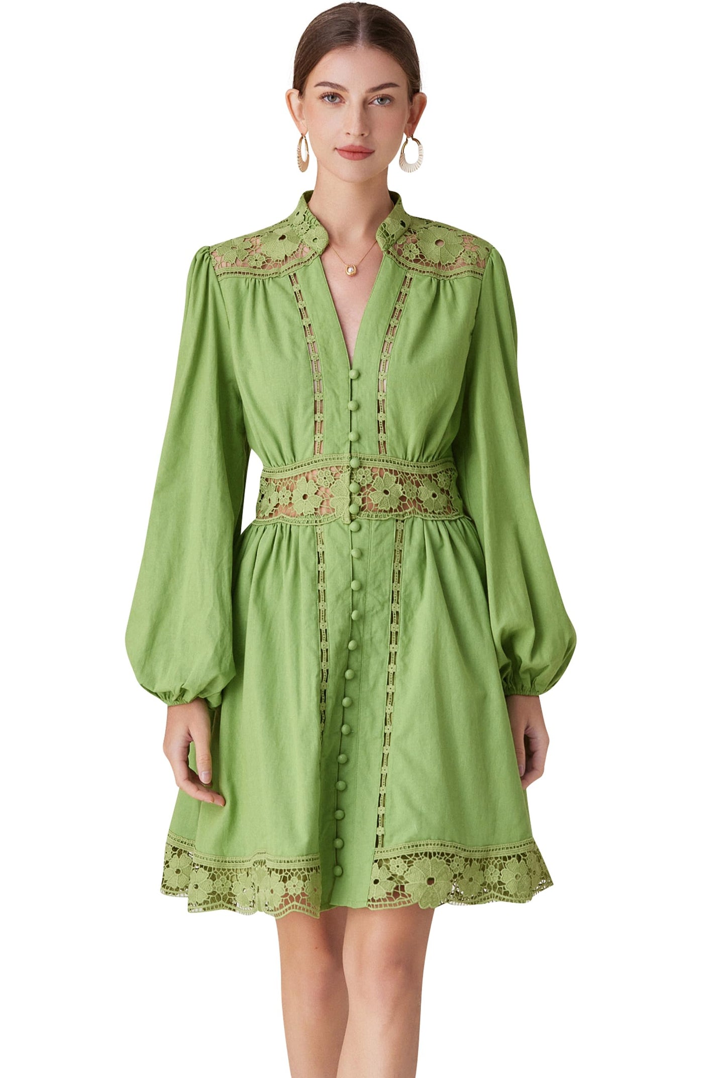 BK-Lace Lantern Long Sleeve Mini Dress - LAI MENG FIVE CATS