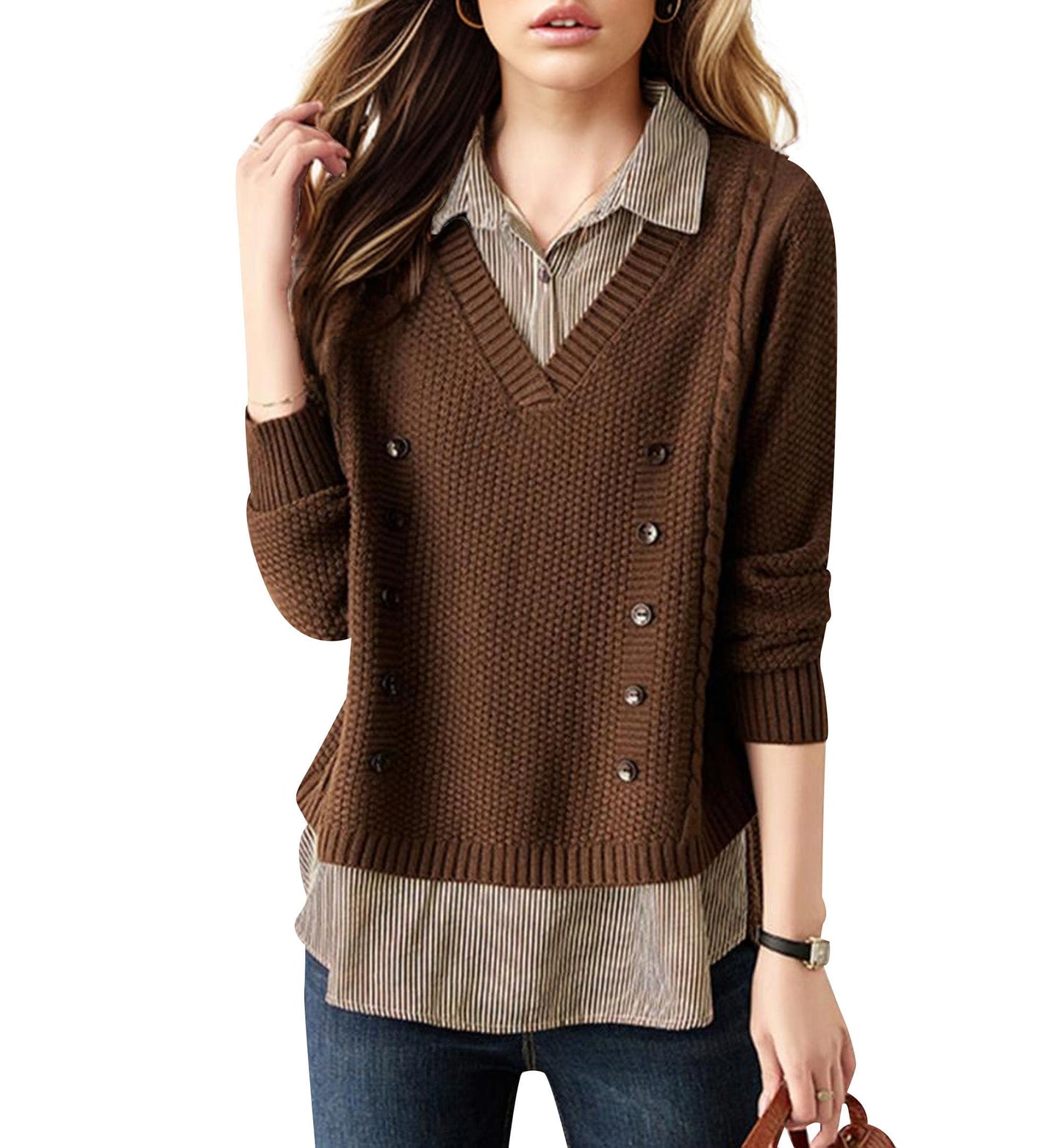 Knit 2 in 1 Tunics Patchwork Tops - LAI MENG FIVE CATS