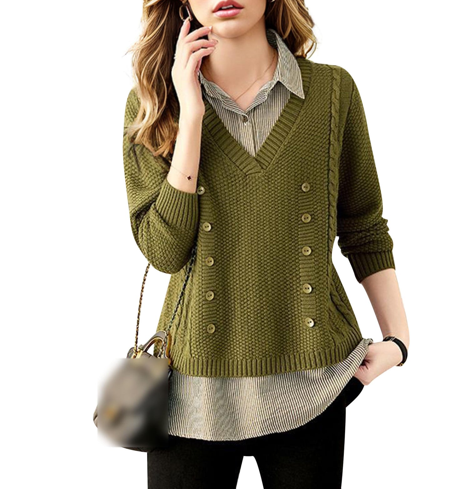 Knit 2 in 1 Tunics Patchwork Tops - LAI MENG FIVE CATS