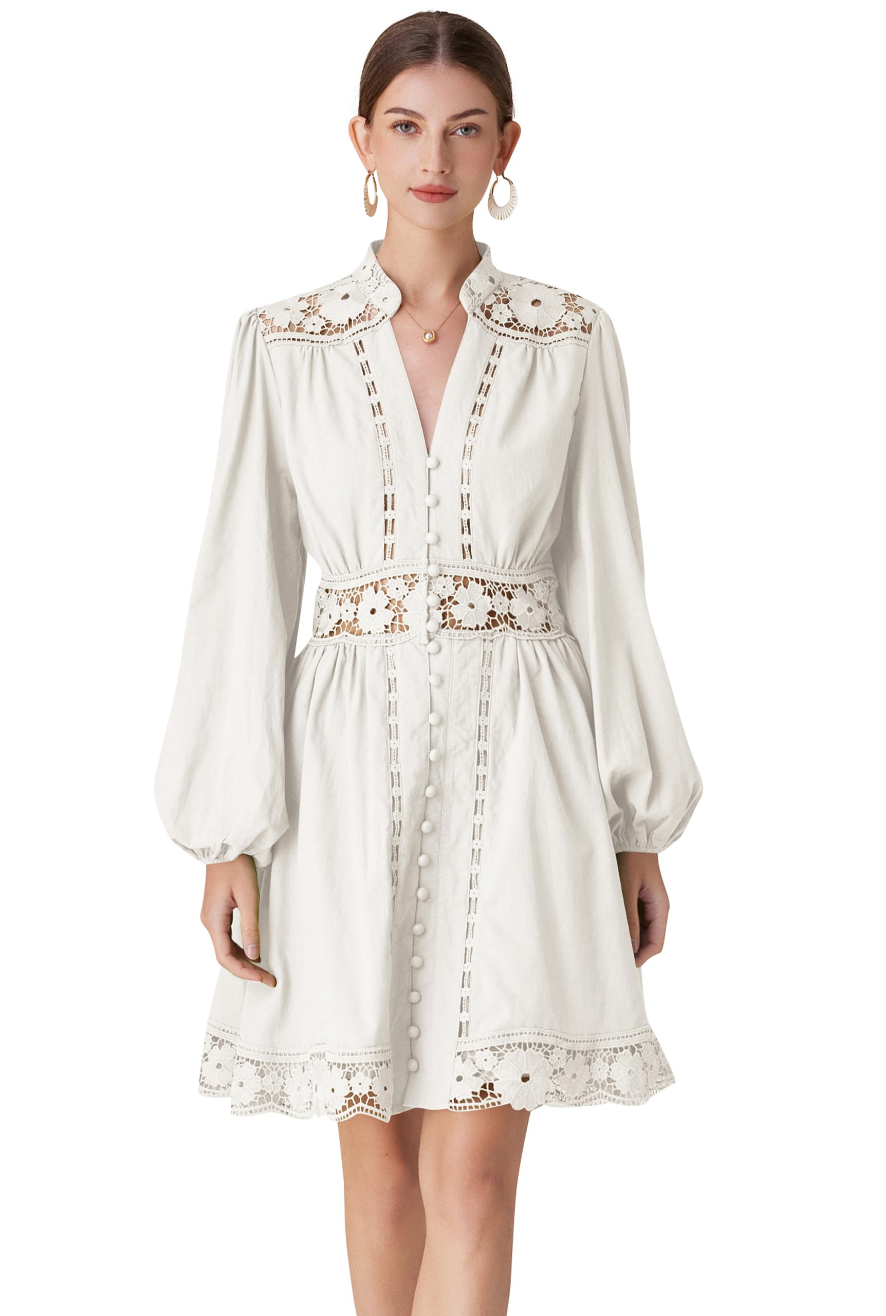 BK-Lace Lantern Long Sleeve Mini Dress - LAI MENG FIVE CATS