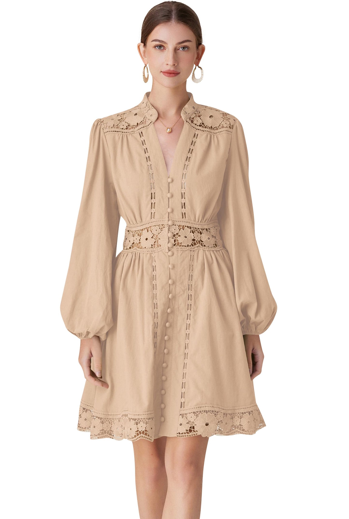 BK-Lace Lantern Long Sleeve Mini Dress - LAI MENG FIVE CATS