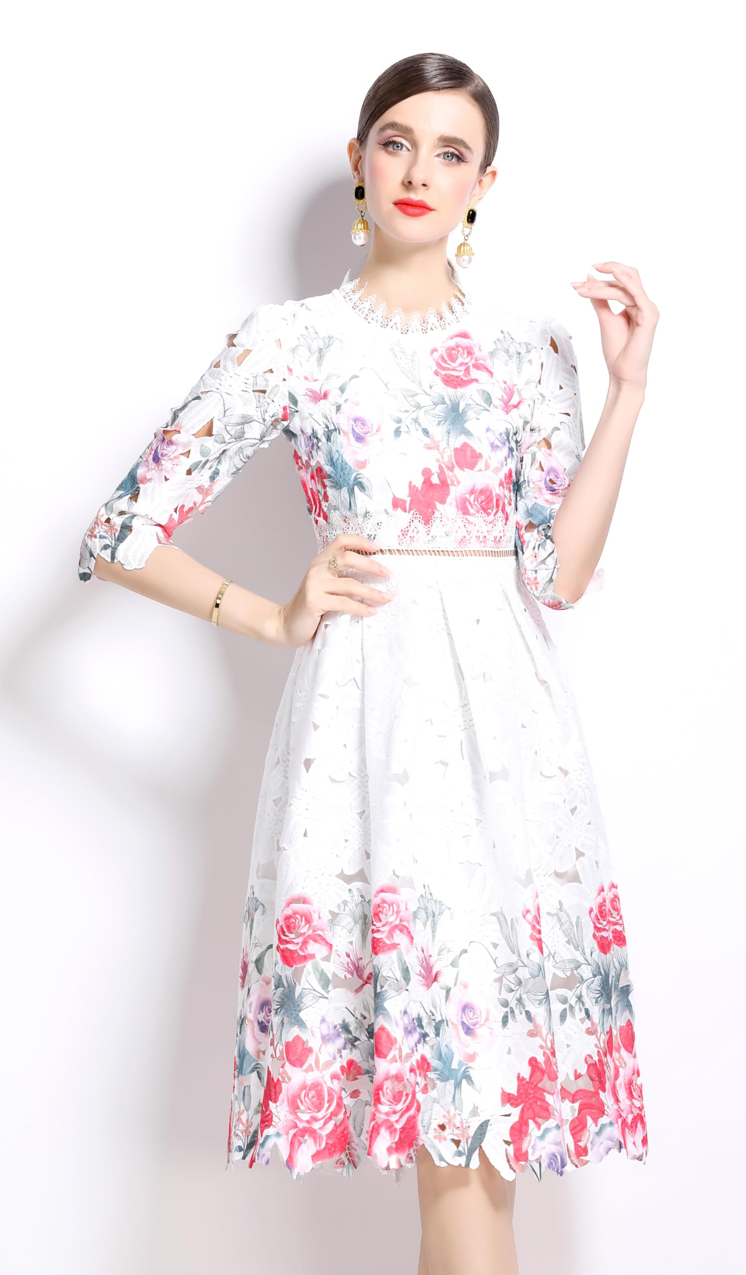 Womens Flowy Lace Party Midi Dress - LAI MENG FIVE CATS