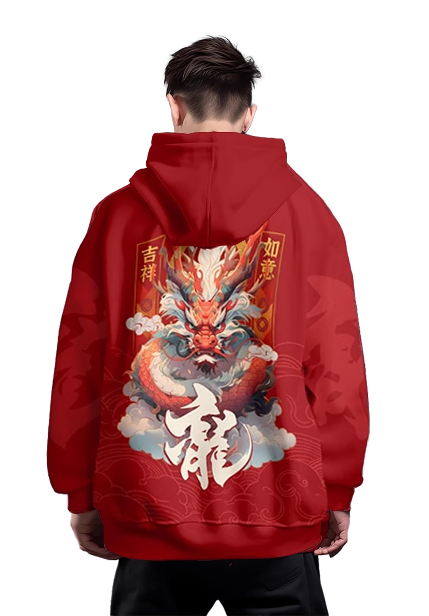 Drawstring Pattern Loose Hoodie with Pocket