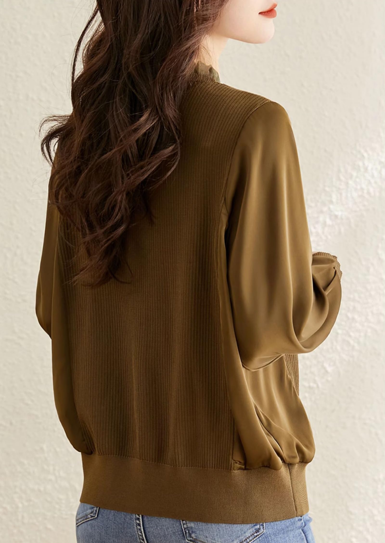 Knit Patchwork Button Casual Blouse Tops - LAI MENG FIVE CATS