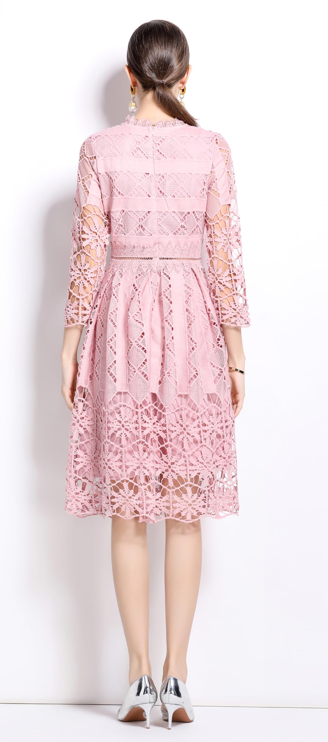 Womens 2/3 Sleeve Wedding Midi Dress - LAI MENG FIVE CATS