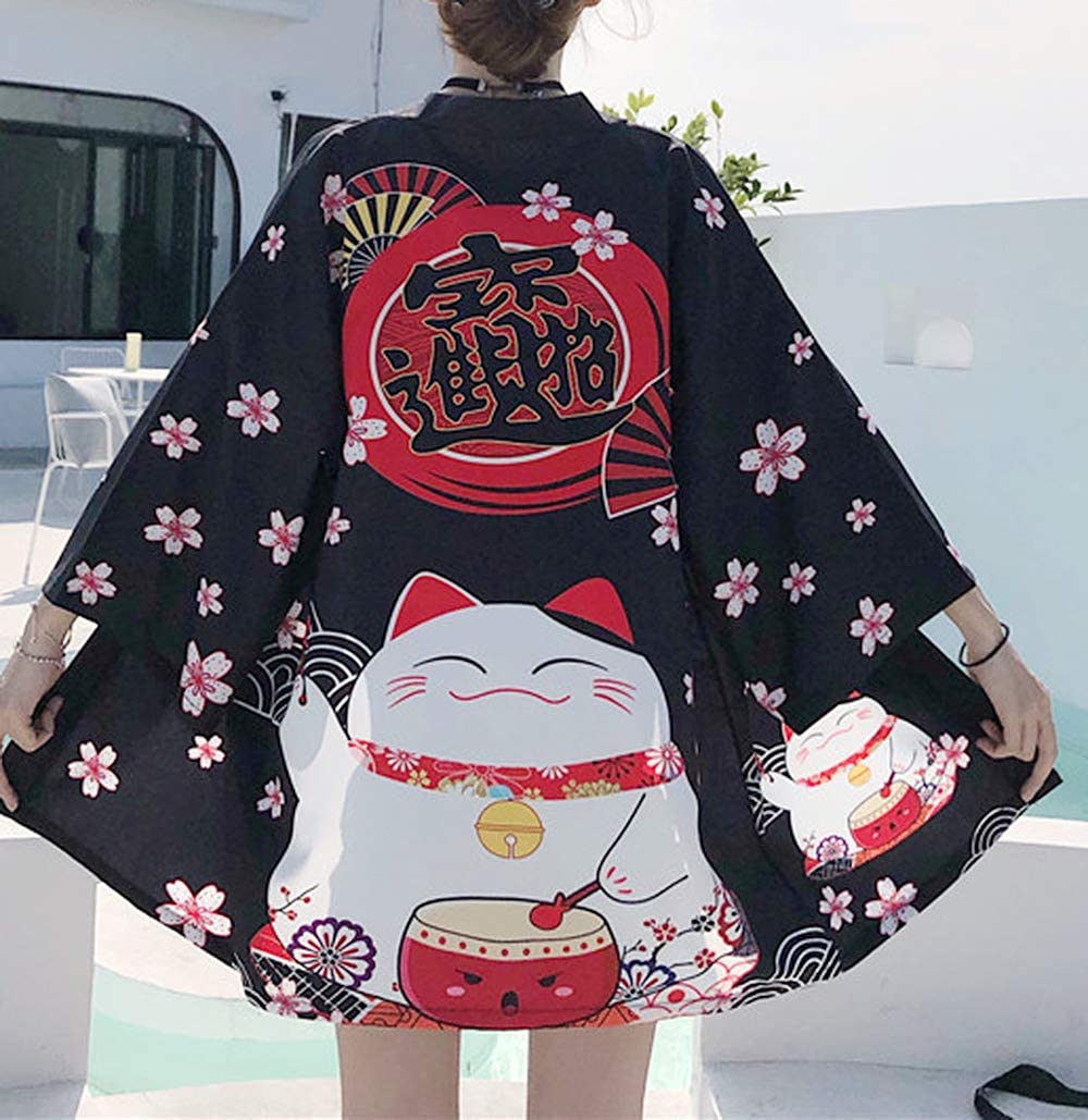 K10-Women's Lucky Cat Cardigan Kimono Cute Tops