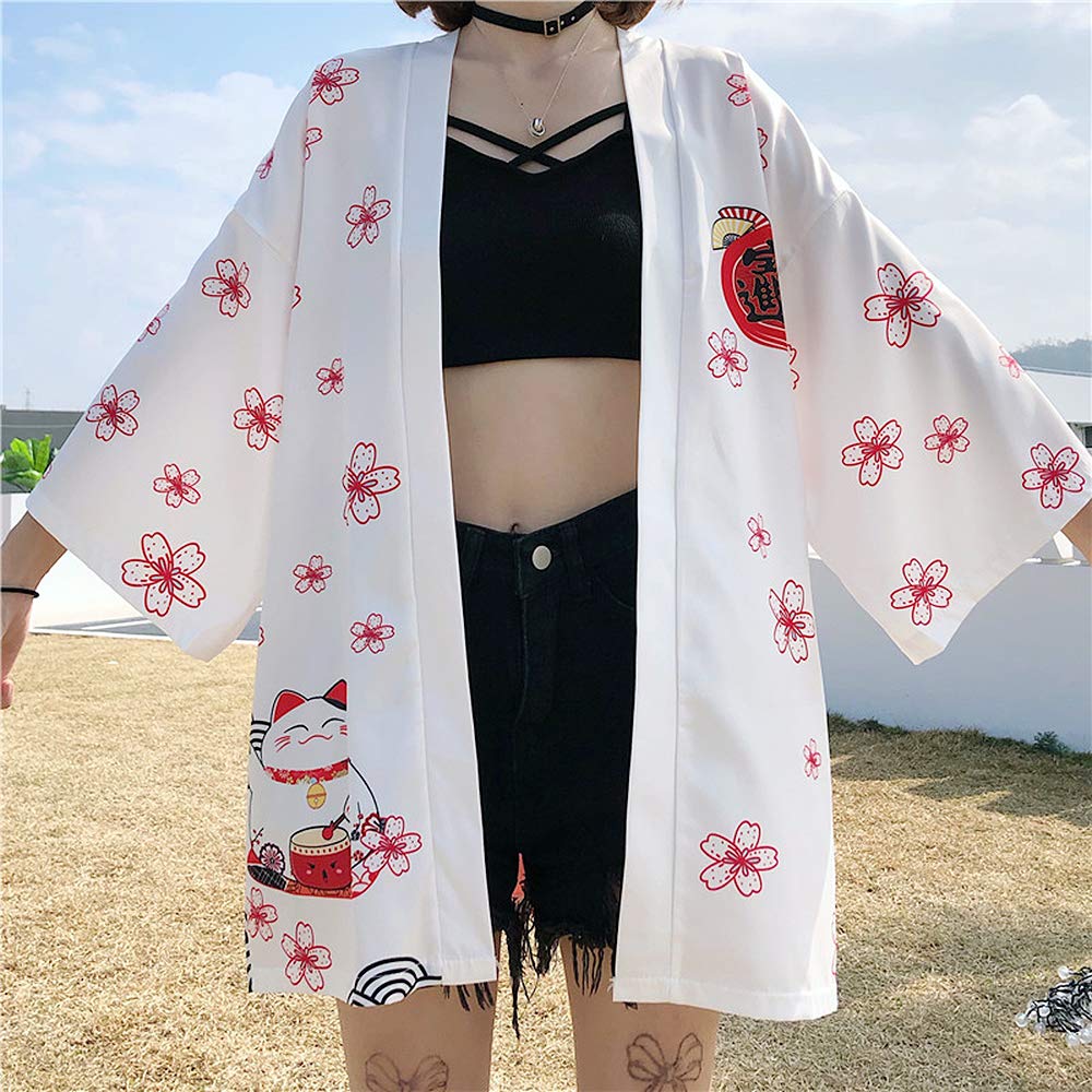 K10-Women's Lucky Cat Cardigan Kimono Cute Tops - LAI MENG FIVE CATS