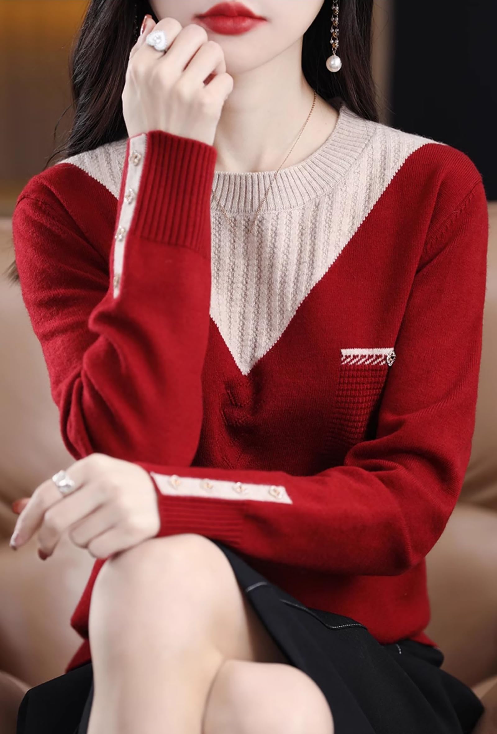 Knit Layered Loose Fall Pullover Tops - LAI MENG FIVE CATS