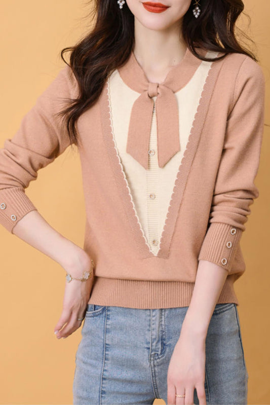 Women's Tie Neck Casual Shirt Tunic Pullover Blouse Tops - LAI MENG FIVE CATS