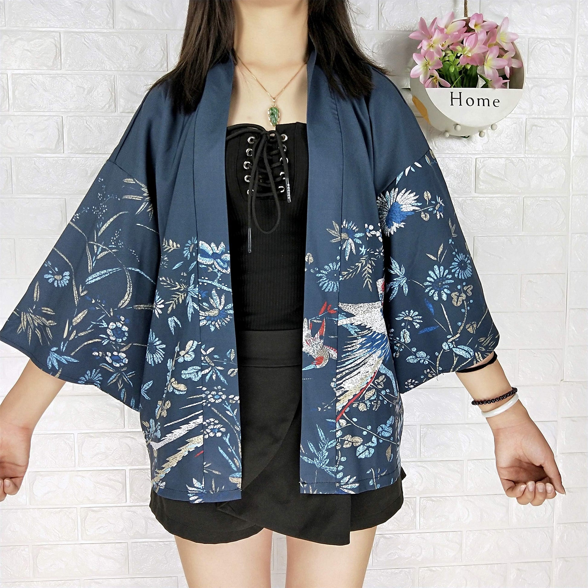 K10-Women's Floral Print Cardigan Kimono Cute Tops - LAI MENG FIVE CATS