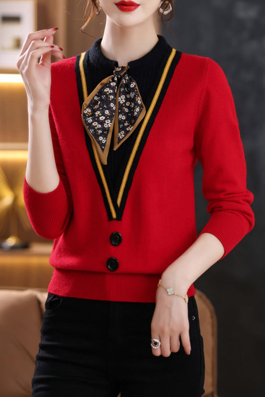 Women's Tie Neck Casual Shirt Tunic Pullover Blouse Tops - LAI MENG FIVE CATS