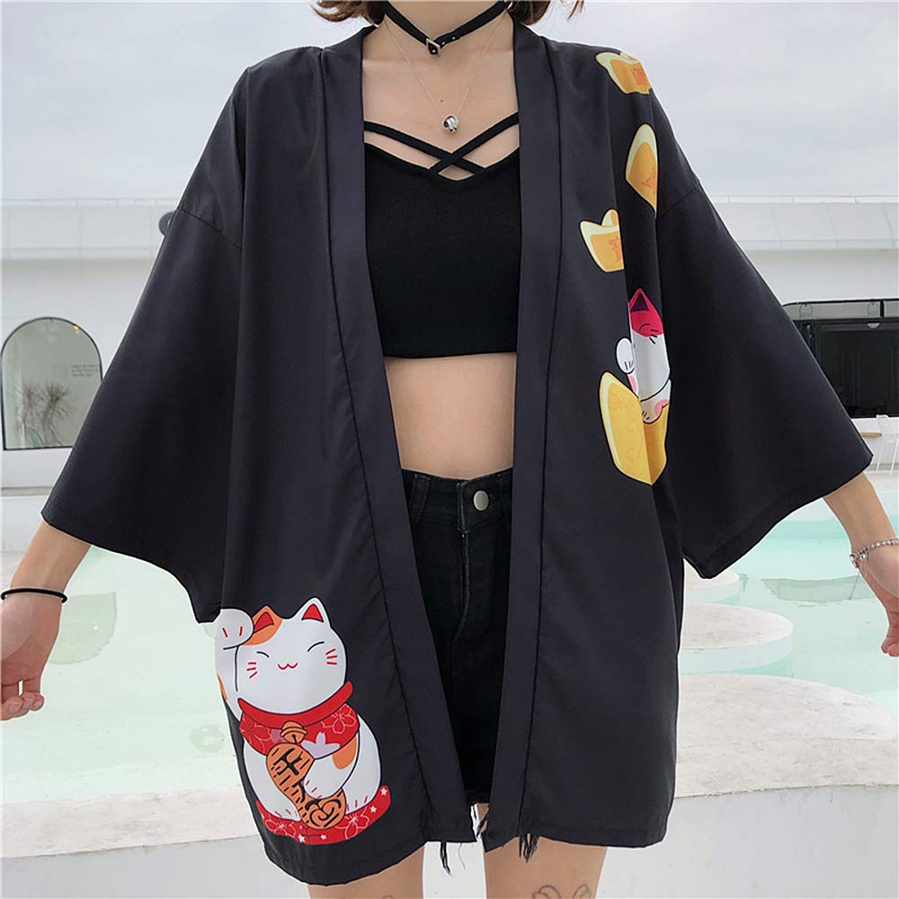 K10-Women's Lucky Cat Cardigan Kimono Cute Tops
