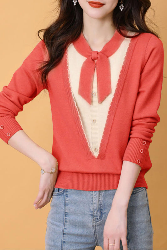 Women's Tie Neck Casual Shirt Tunic Pullover Blouse Tops - LAI MENG FIVE CATS