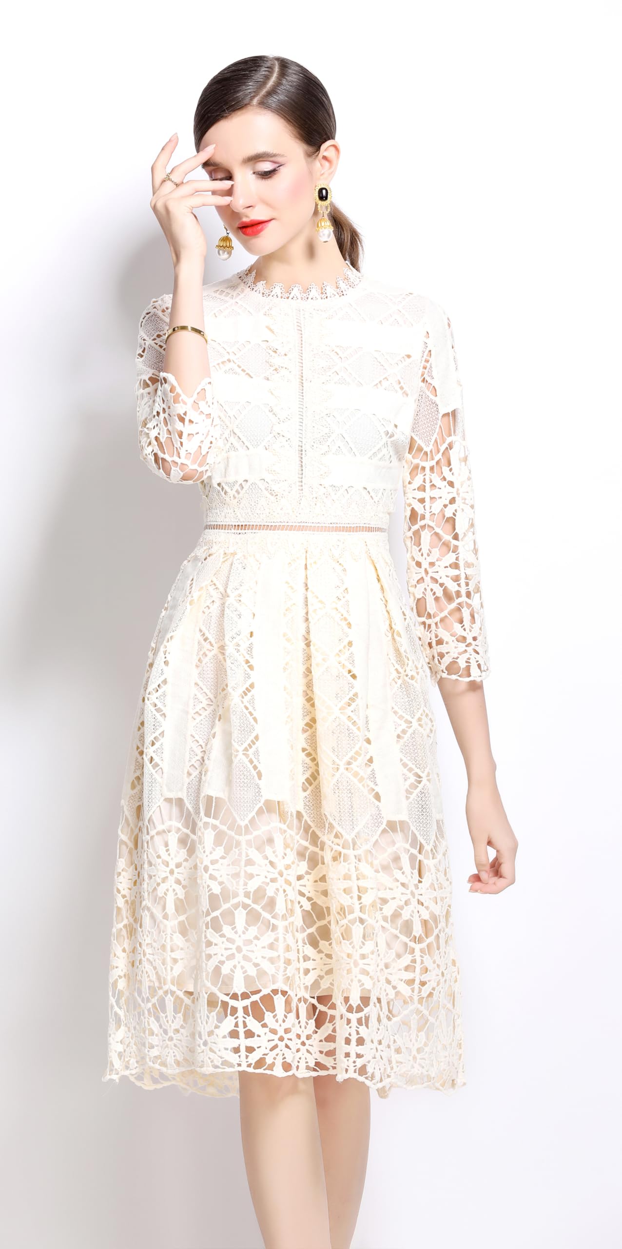 Womens 2/3 Sleeve Wedding Midi Dress - LAI MENG FIVE CATS